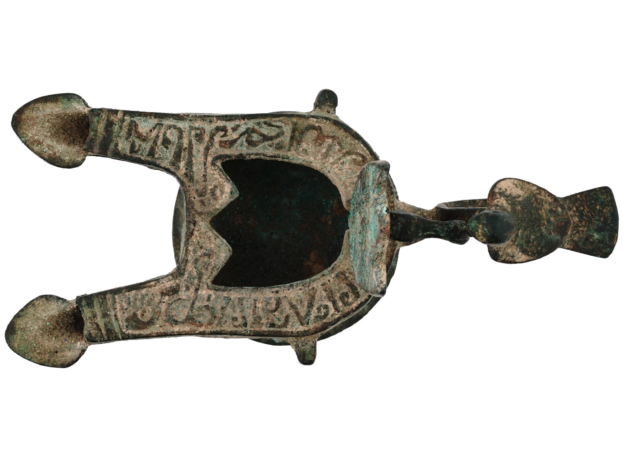 ANTIQUE ISLAMIC DOUBLE WICKED BRONZE OIL LAMP PIC-7