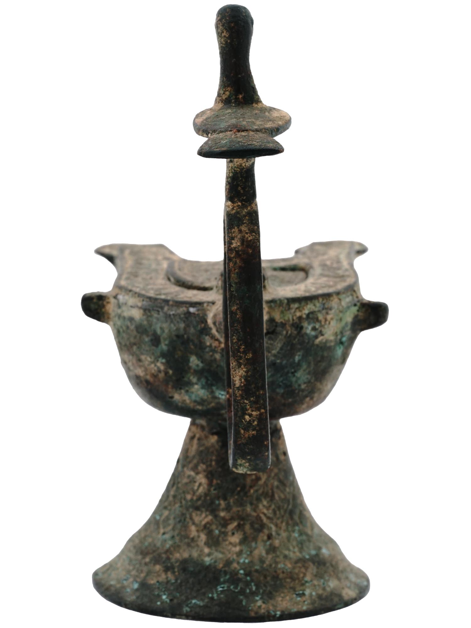 ANTIQUE ISLAMIC DOUBLE WICKED BRONZE OIL LAMP PIC-5