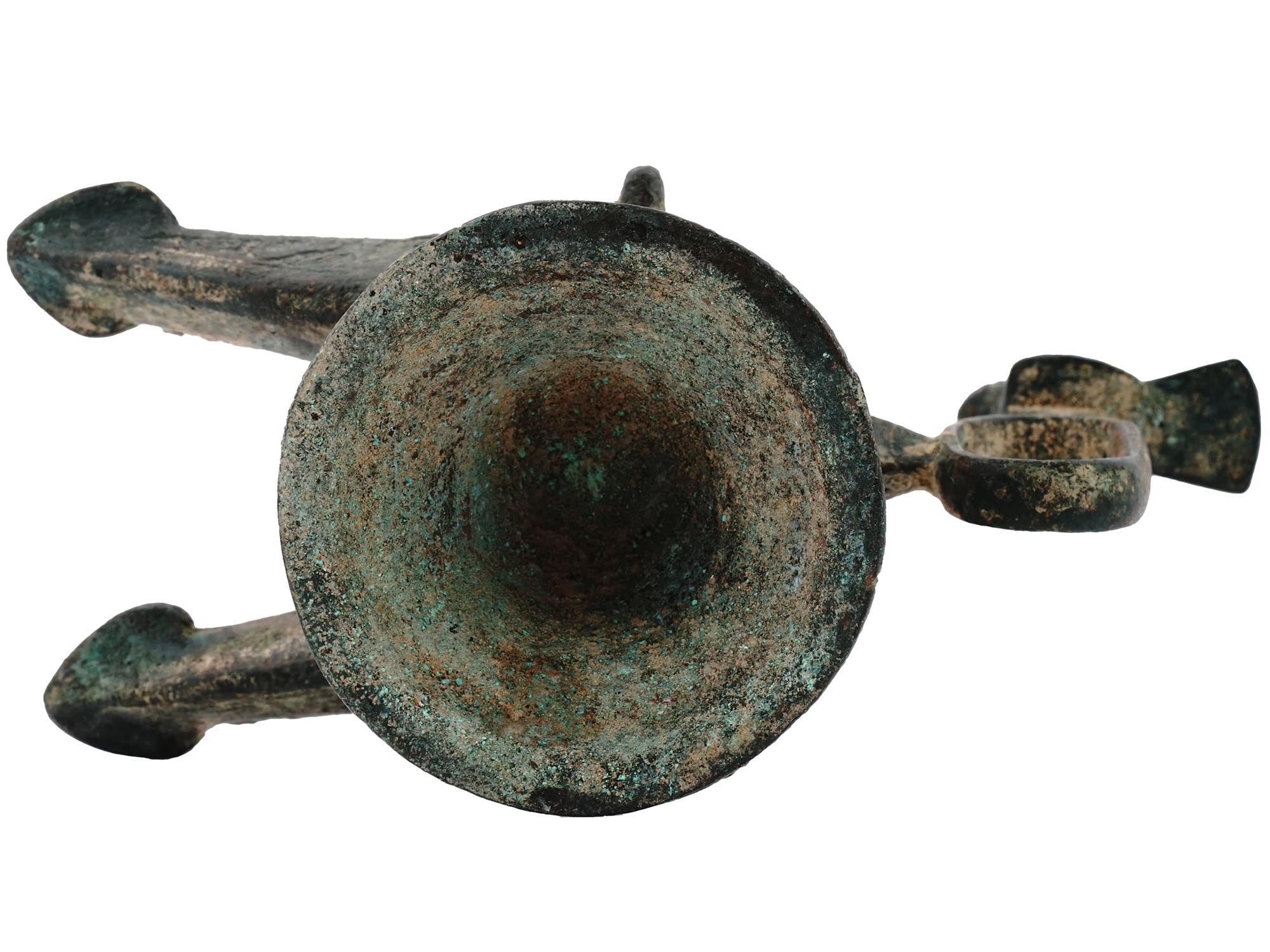 ANTIQUE ISLAMIC DOUBLE WICKED BRONZE OIL LAMP PIC-8