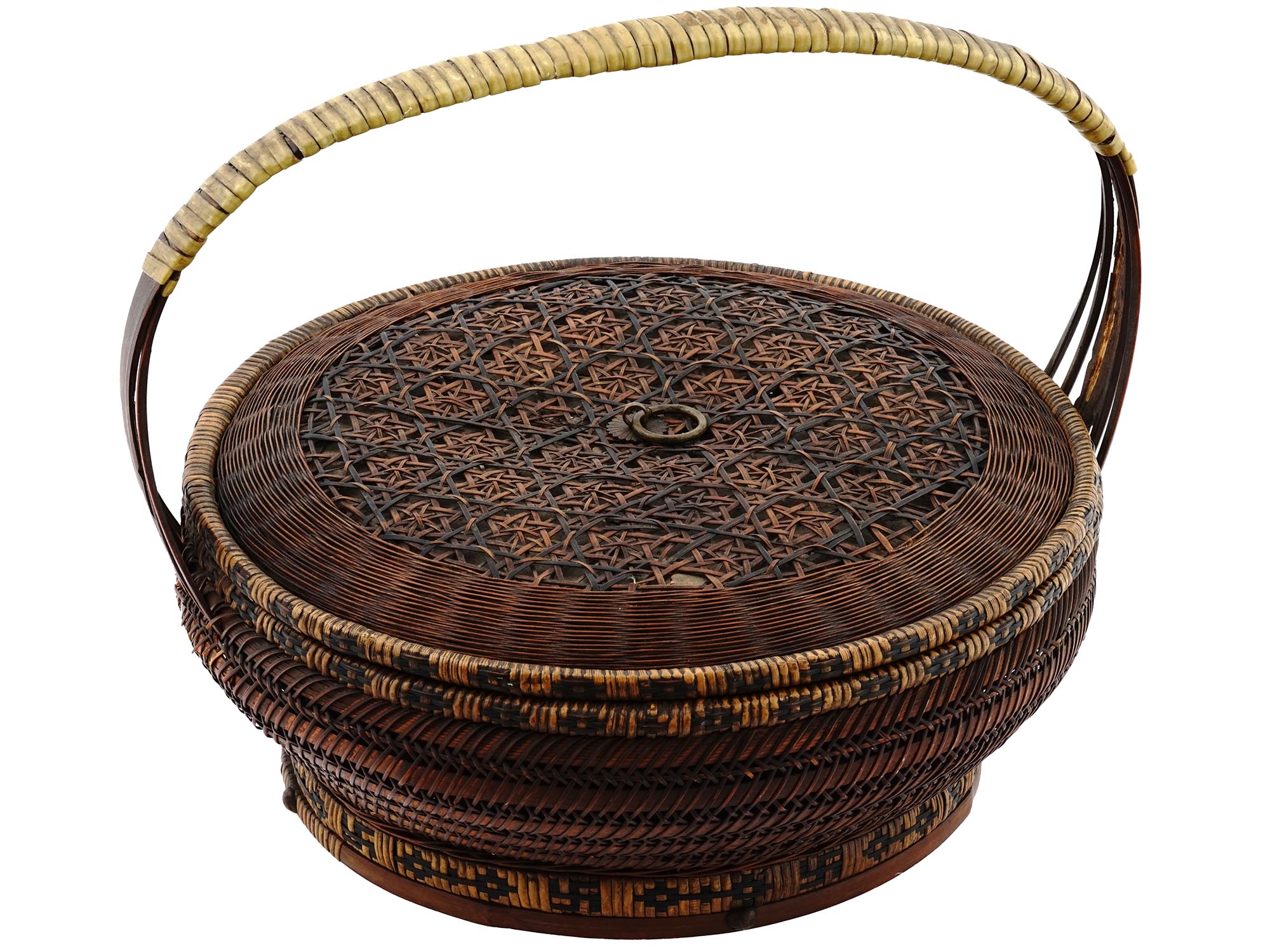 JAPANESE LACQUERED BAMBOO WICKER WEDDING BASKET PIC-0