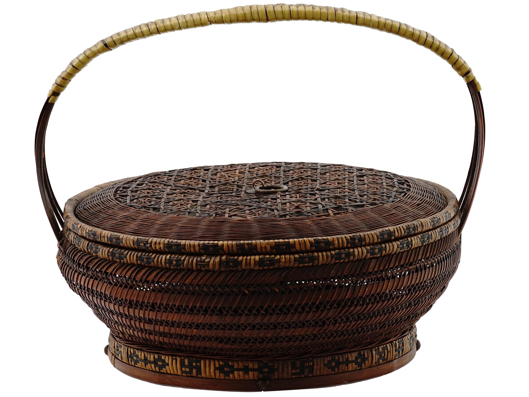 JAPANESE LACQUERED BAMBOO WICKER WEDDING BASKET PIC-1