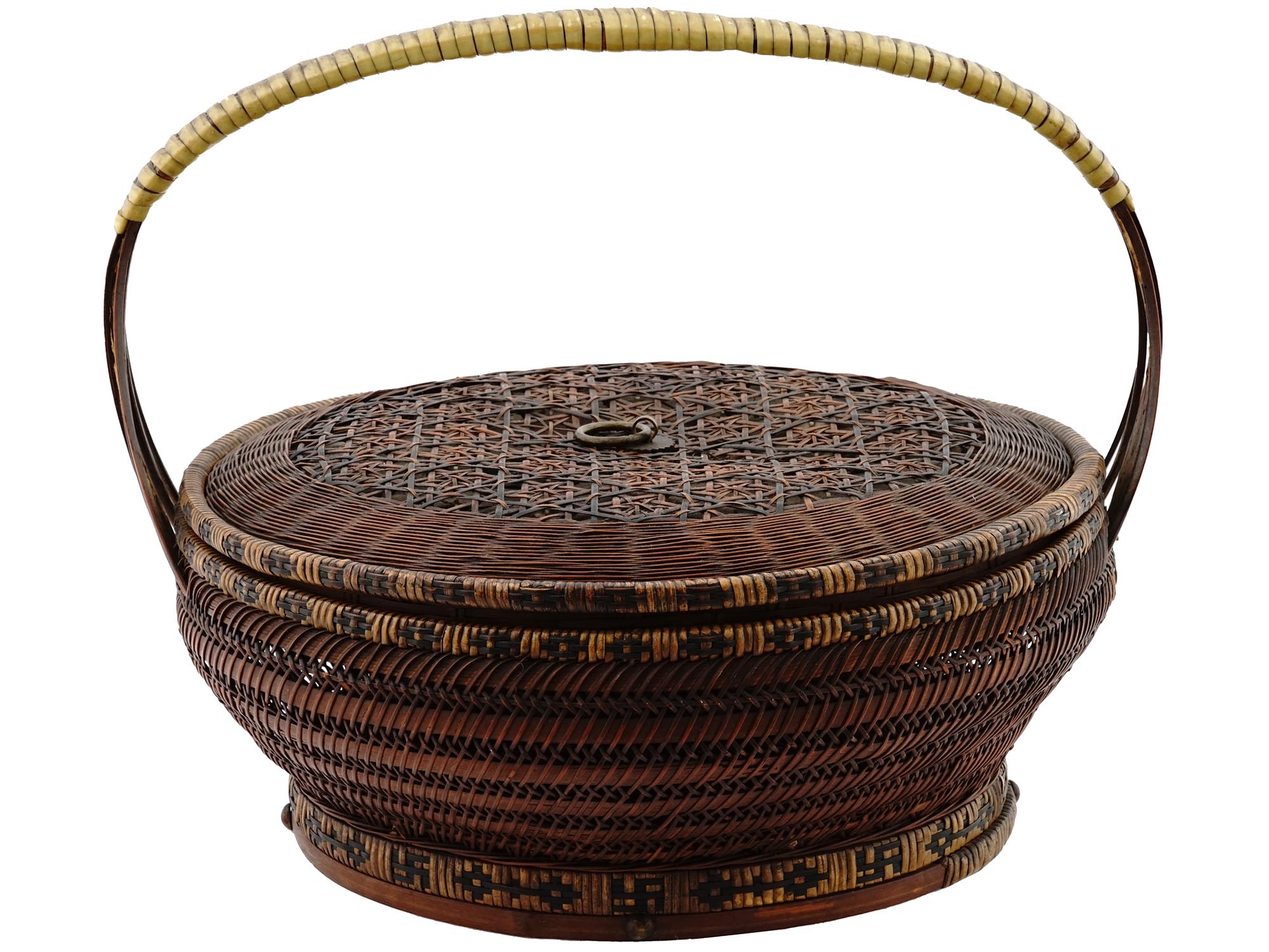 JAPANESE LACQUERED BAMBOO WICKER WEDDING BASKET PIC-3