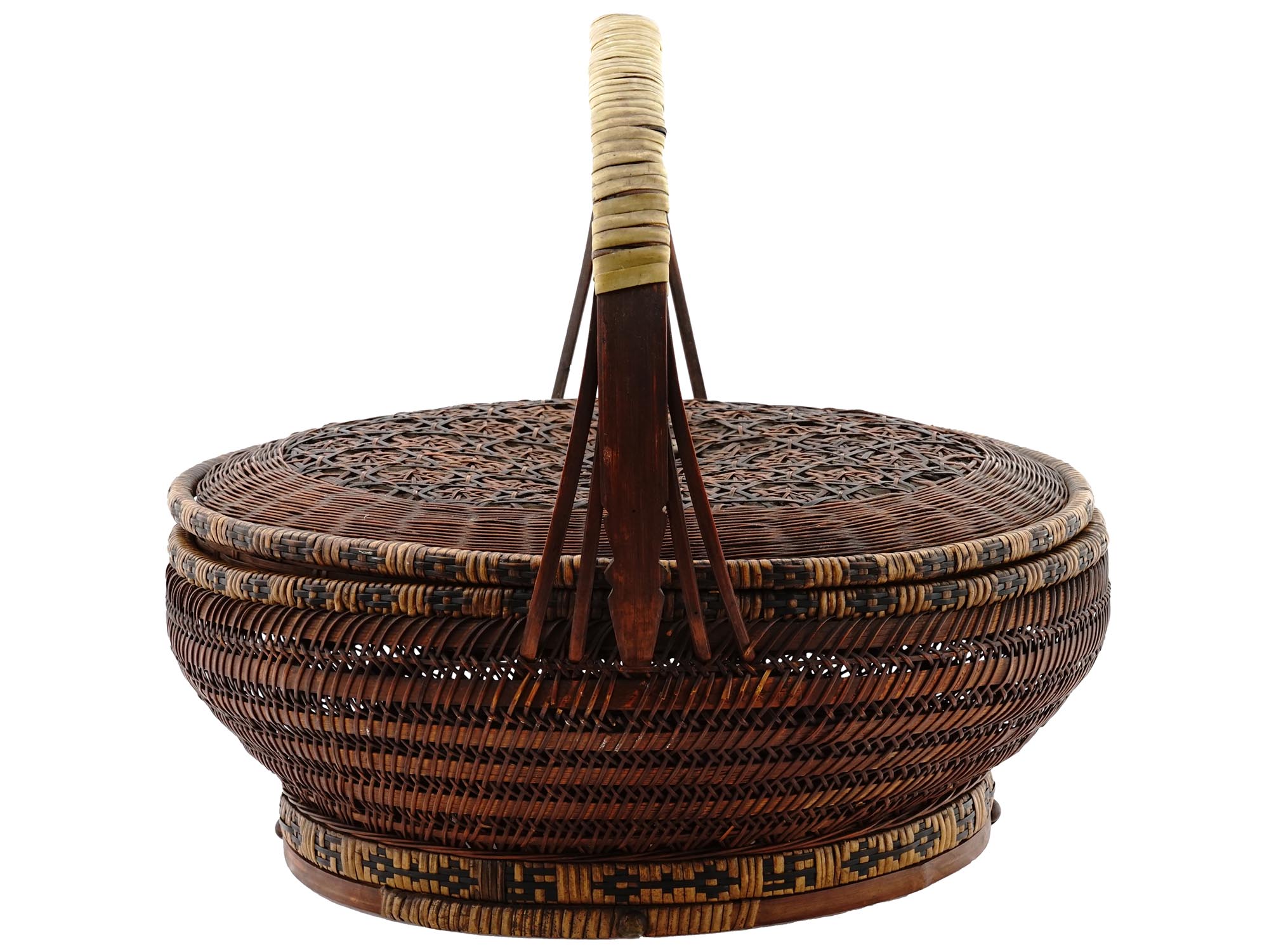 JAPANESE LACQUERED BAMBOO WICKER WEDDING BASKET PIC-2