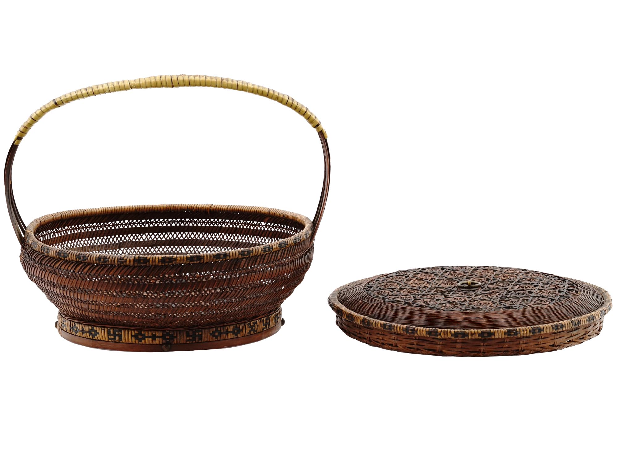 JAPANESE LACQUERED BAMBOO WICKER WEDDING BASKET PIC-5