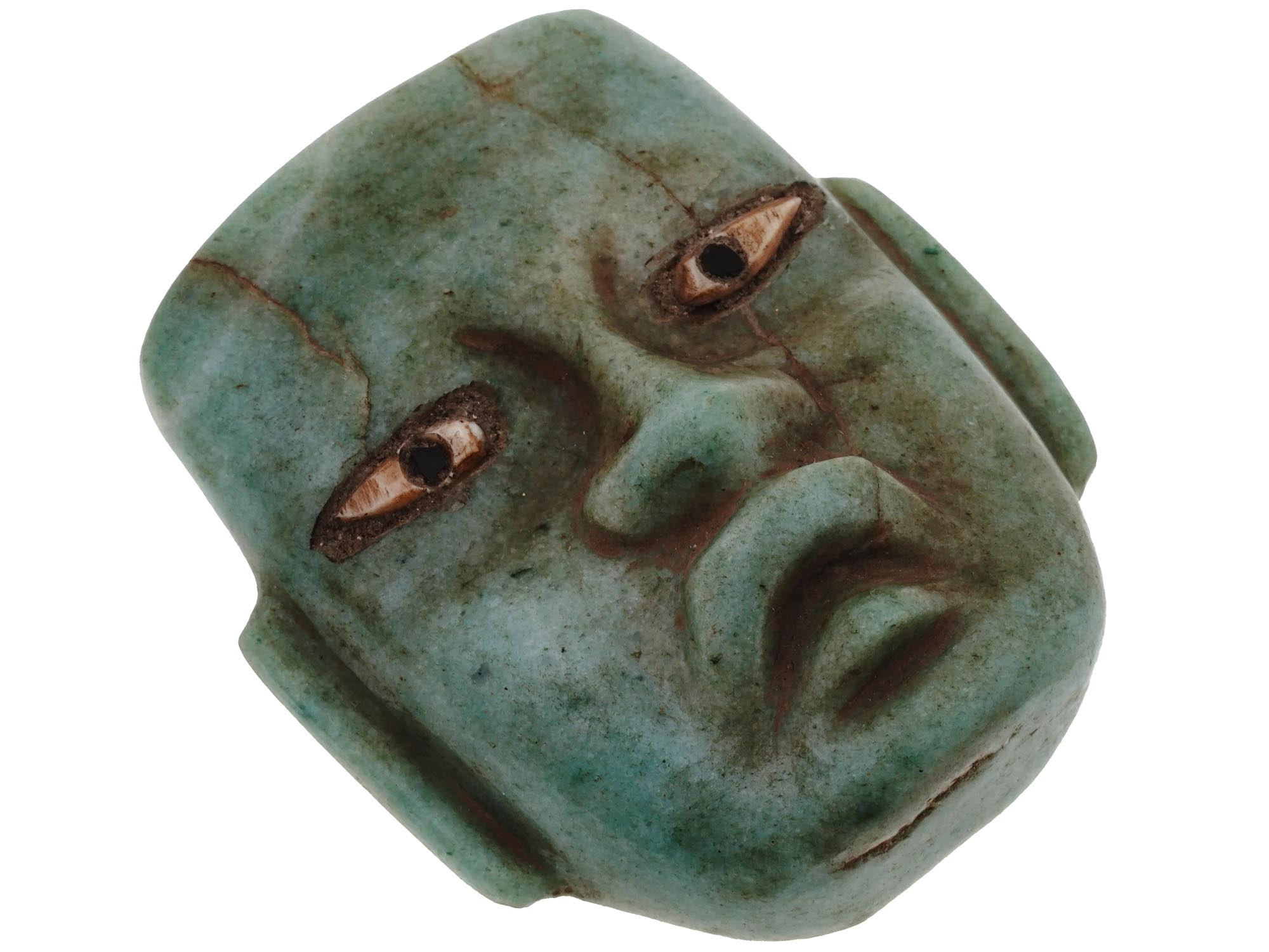 PRE COLUMBIAN OLMEC HAND CARVED JADE FACE MASK PIC-0