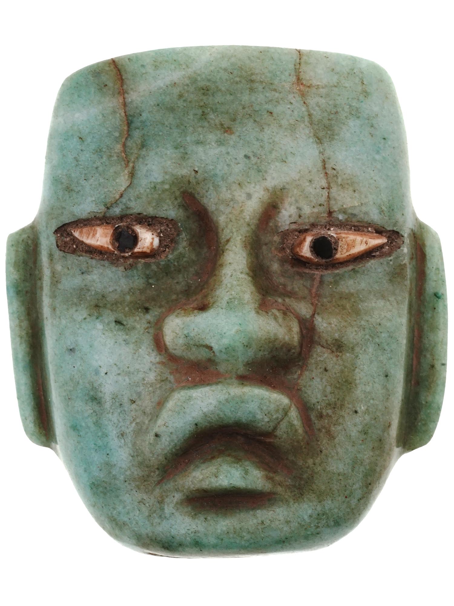 PRE COLUMBIAN OLMEC HAND CARVED JADE FACE MASK PIC-1