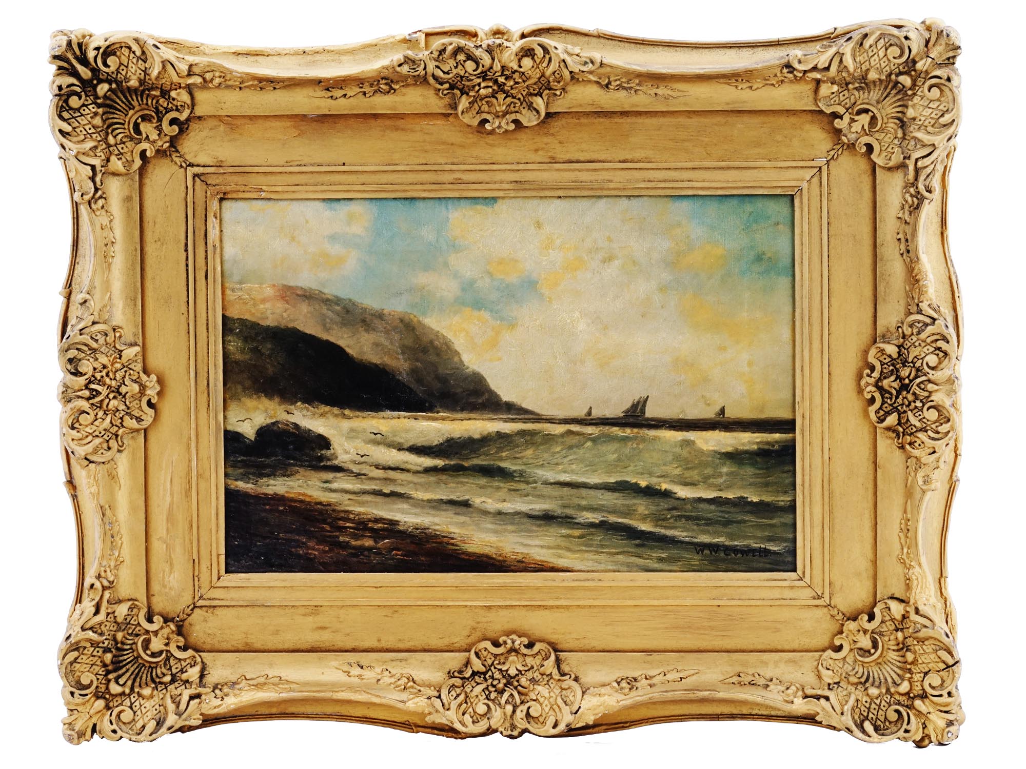 ANTIQUE MARINE PAINTING BY WILLIAM WILSON COWELL PIC-0