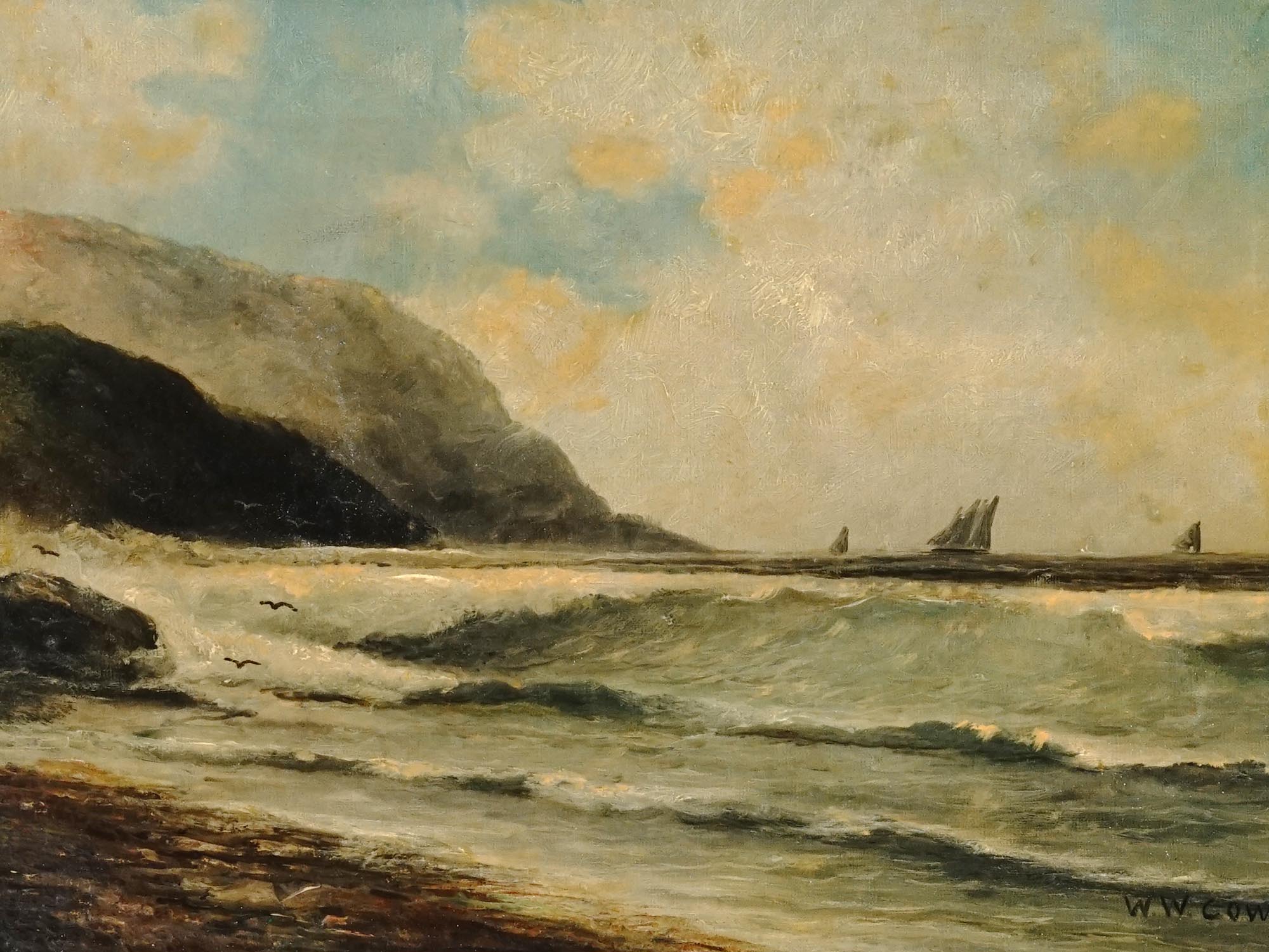 ANTIQUE MARINE PAINTING BY WILLIAM WILSON COWELL PIC-1