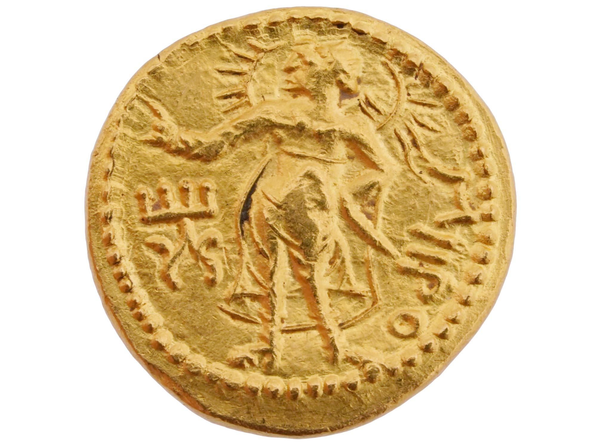 ANCIENT KUSHAN EMPIRE HUVISHKA GOLD COIN DINAR PIC-1