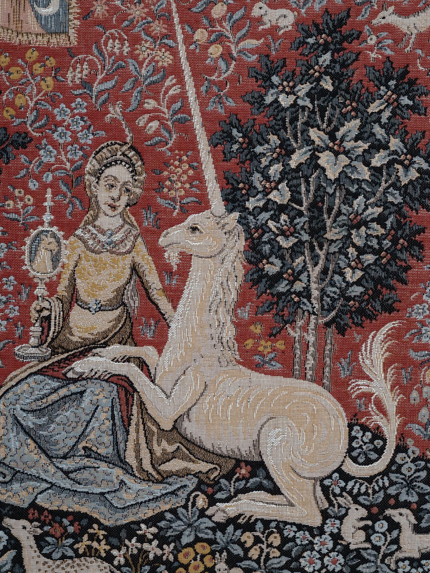 VINTAGE FRAMED TAPESTRY THE LADY AND THE UNICORN PIC-2