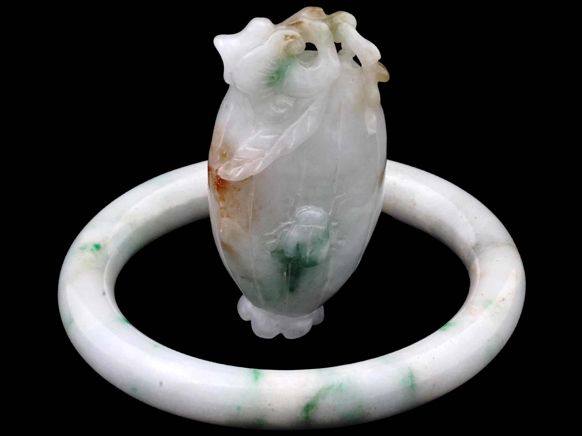 CHINESE CARVED JADE BANGLE BRACELET VASE PENDANT PIC-0