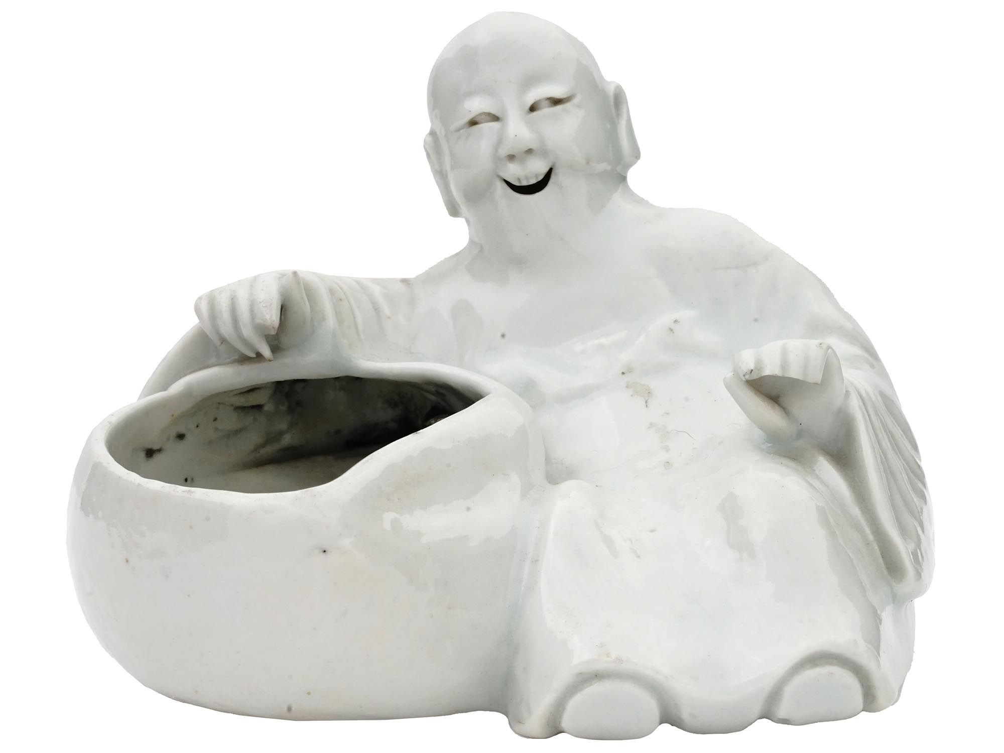 ANTIQUE CHINESE HOTEI GLAZE PORCELAIN MONK HOLDER PIC-1