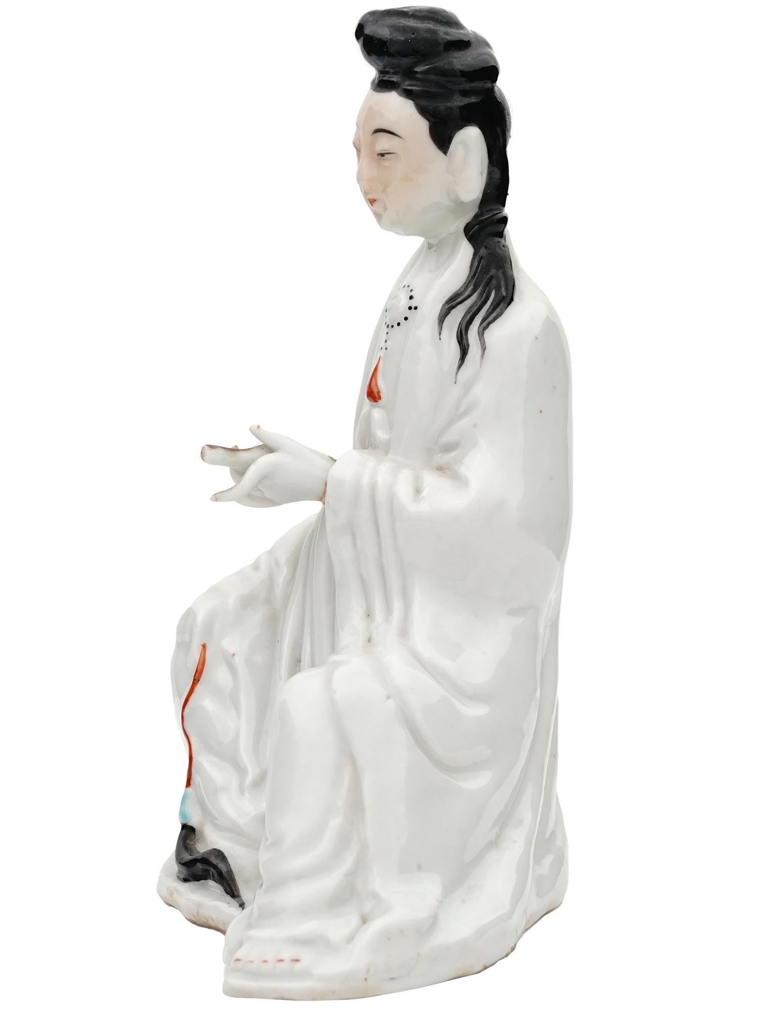 ANTIQUE CHINESE GUANYIN GLAZED PORCELAIN FIGURE PIC-2