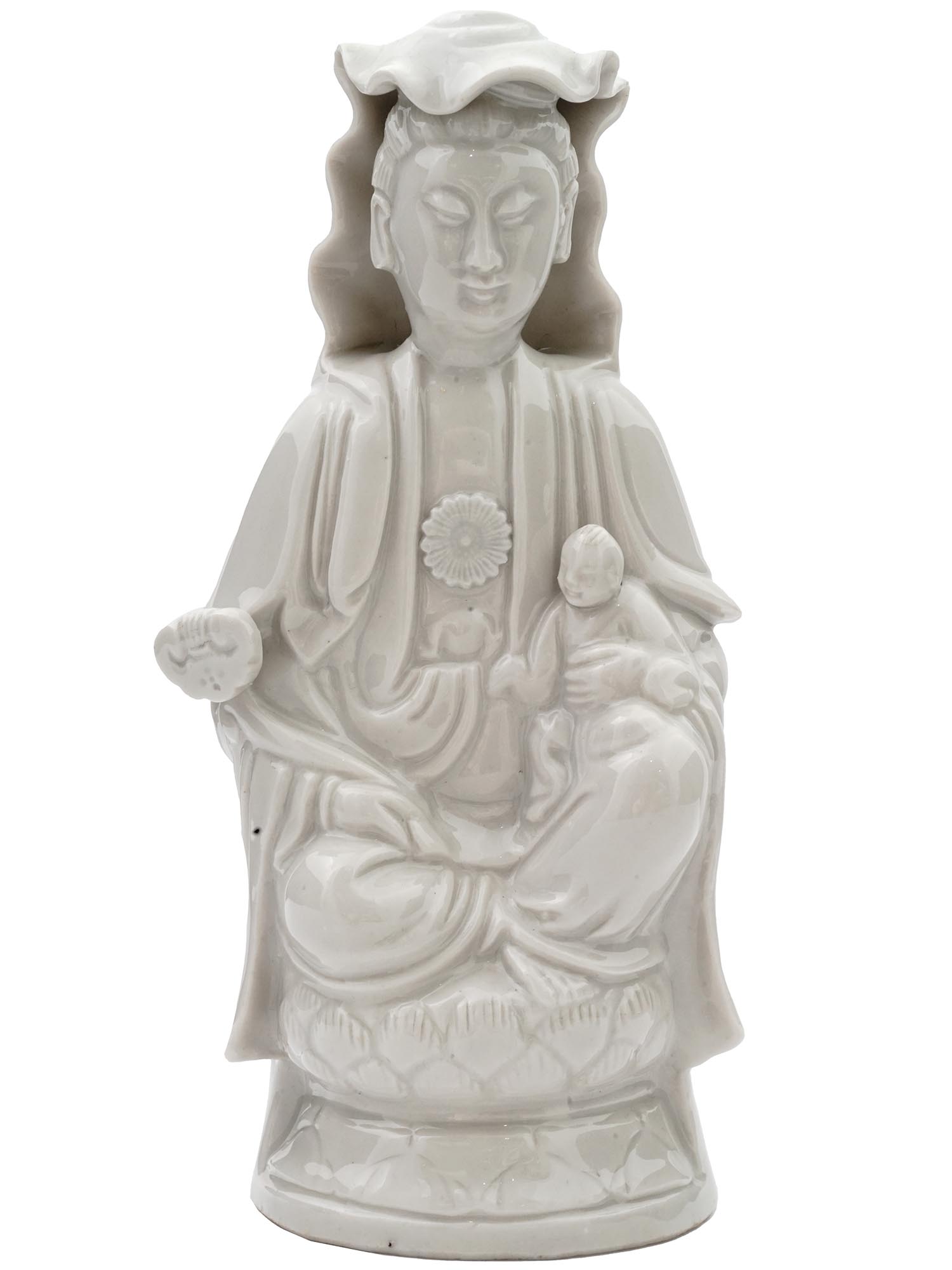 ANTIQUE BLANC DE CHINE PORCELAIN GUANYIN FIGURE PIC-1