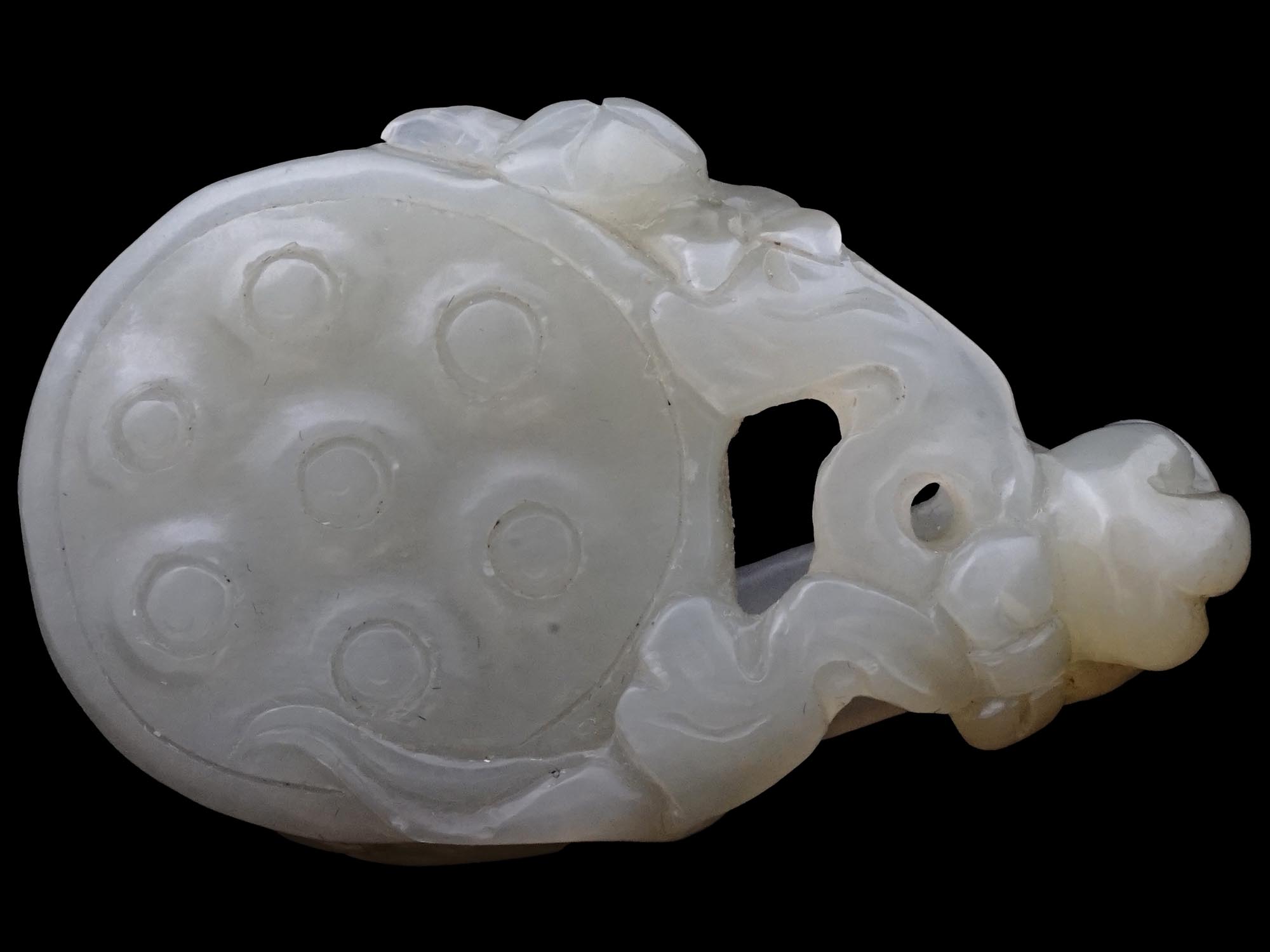 19TH CEN CARVED JADE LOTUS FLOWER AMULET PENDANT PIC-3