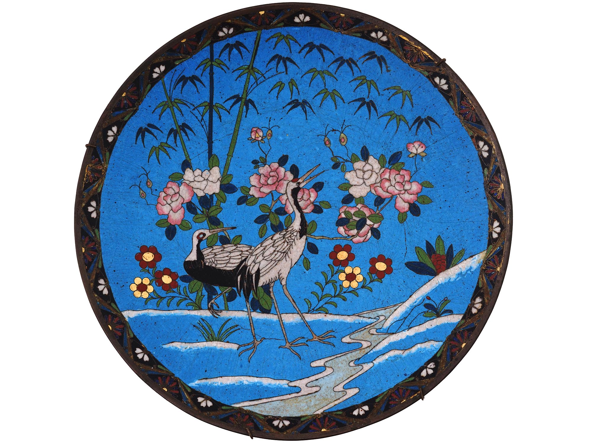 ANTIQUE JAPANESE MEIJI ERA CLOISONNE ENAMEL PLATE PIC-0