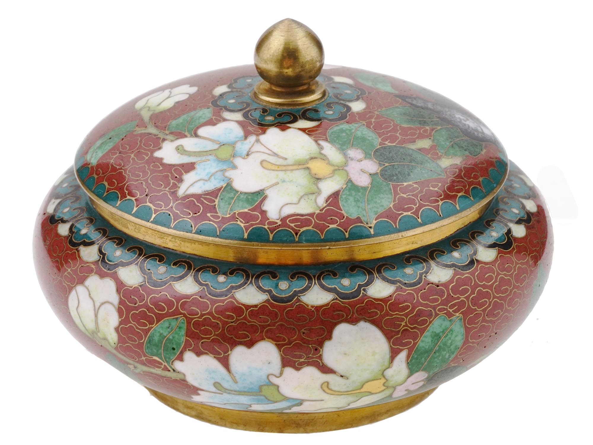 CHINESE COVERED CLOISONNE ENAMEL BRASS CANDY DISH PIC-0