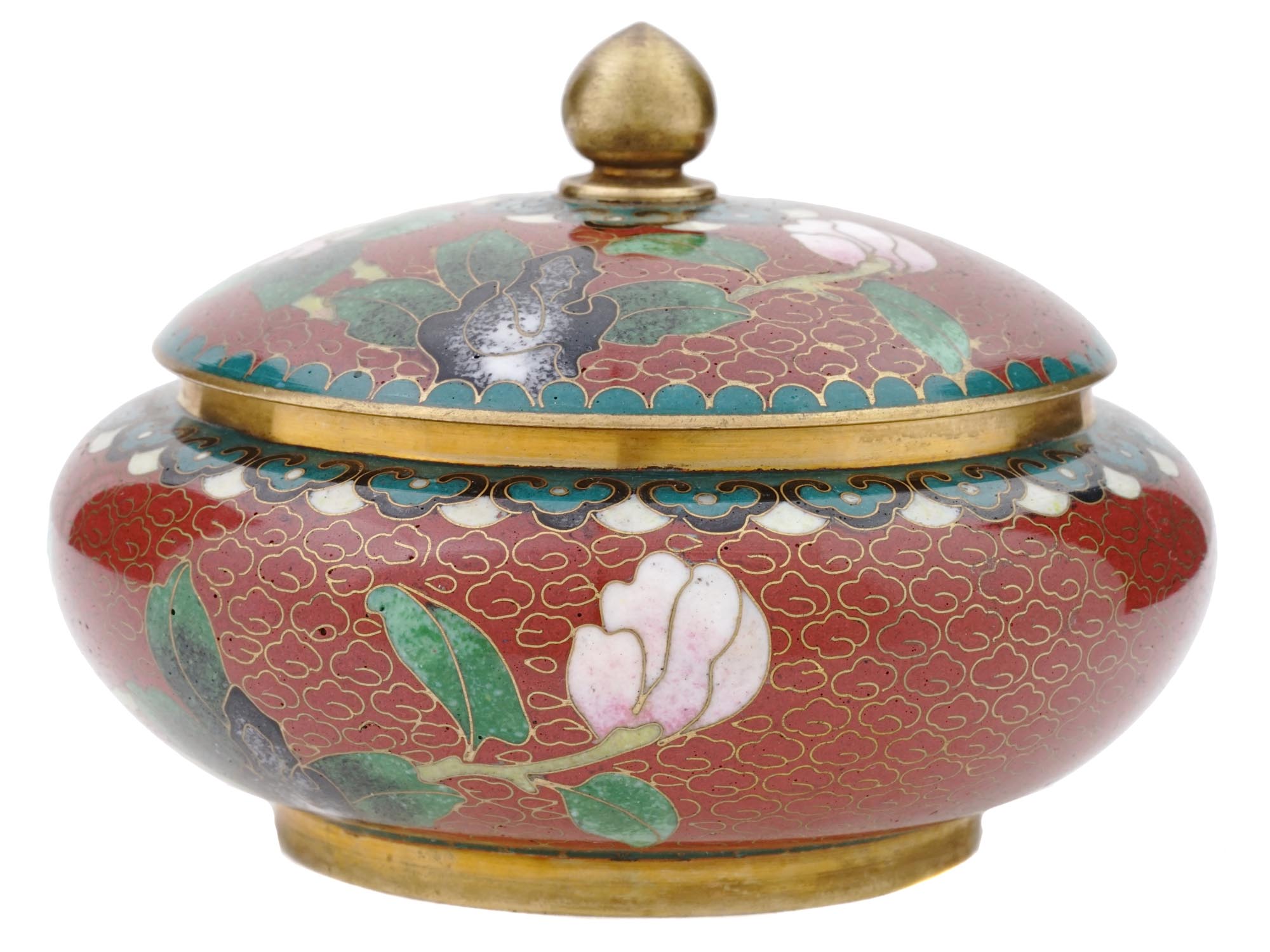 CHINESE COVERED CLOISONNE ENAMEL BRASS CANDY DISH PIC-1