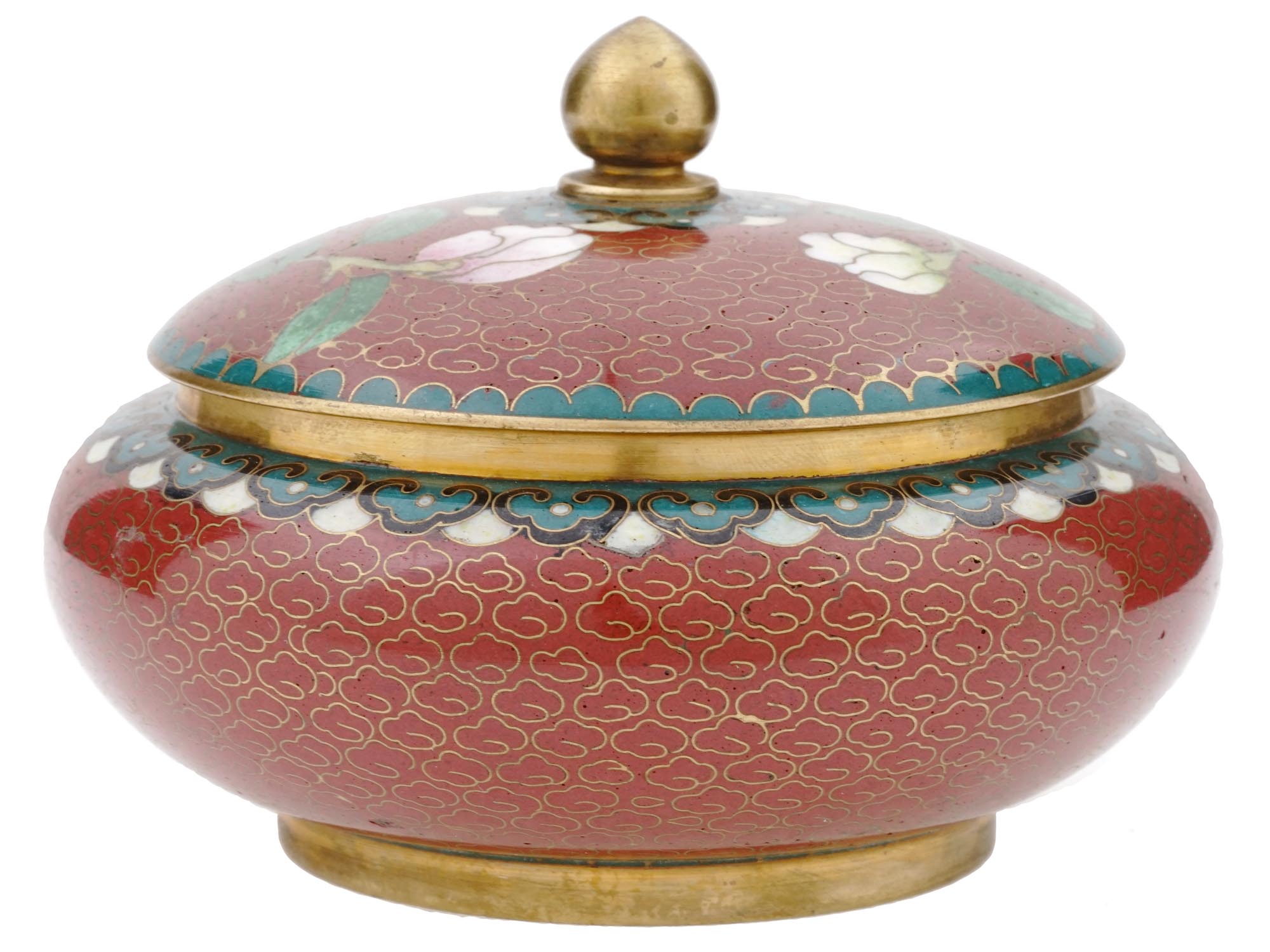 CHINESE COVERED CLOISONNE ENAMEL BRASS CANDY DISH PIC-2