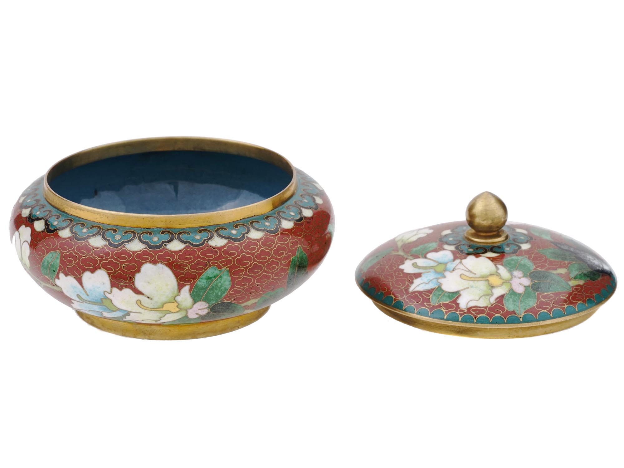 CHINESE COVERED CLOISONNE ENAMEL BRASS CANDY DISH PIC-3