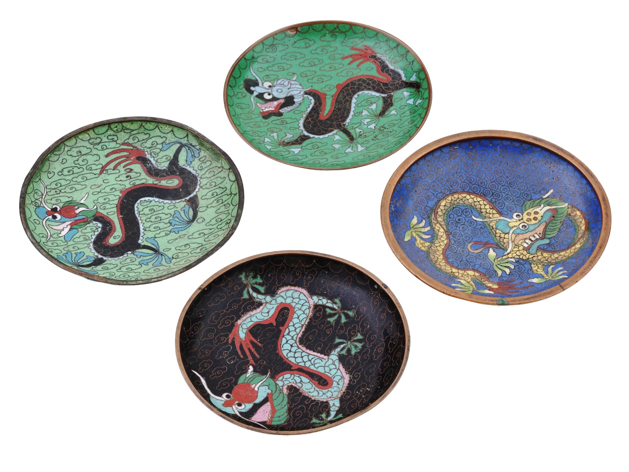 CHINESE DRAGONS CLOISONNE ENAMEL BRASS PLATES PIC-0