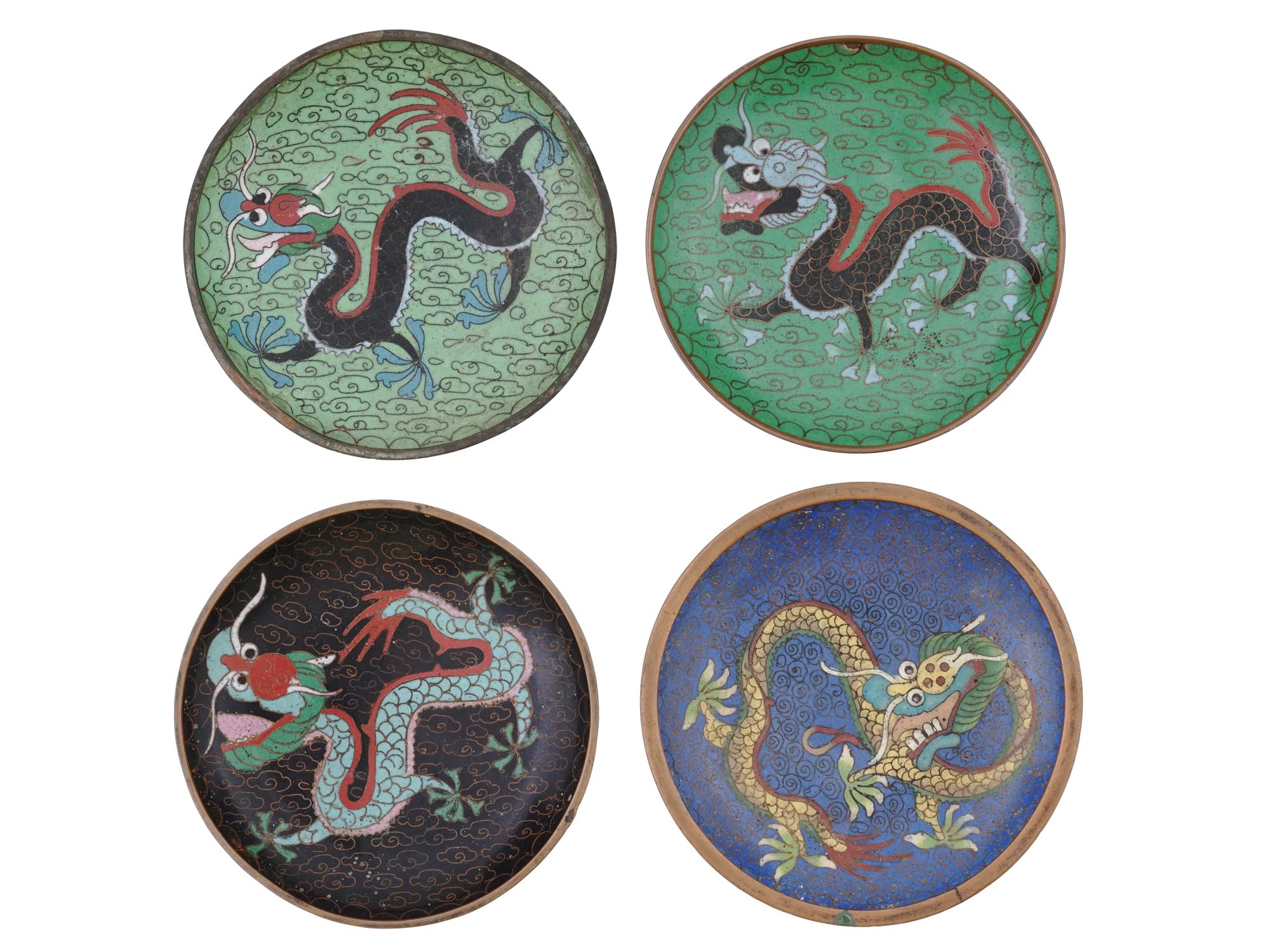 CHINESE DRAGONS CLOISONNE ENAMEL BRASS PLATES PIC-1