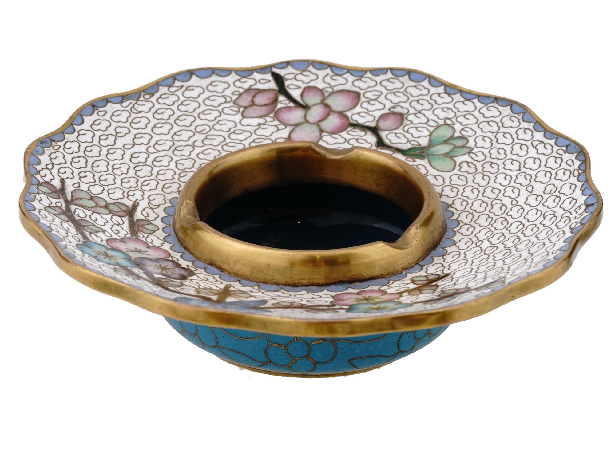 CHINESE MEIJI ERA CLOISONNE ENAMEL BRASS ASHTRAY PIC-0