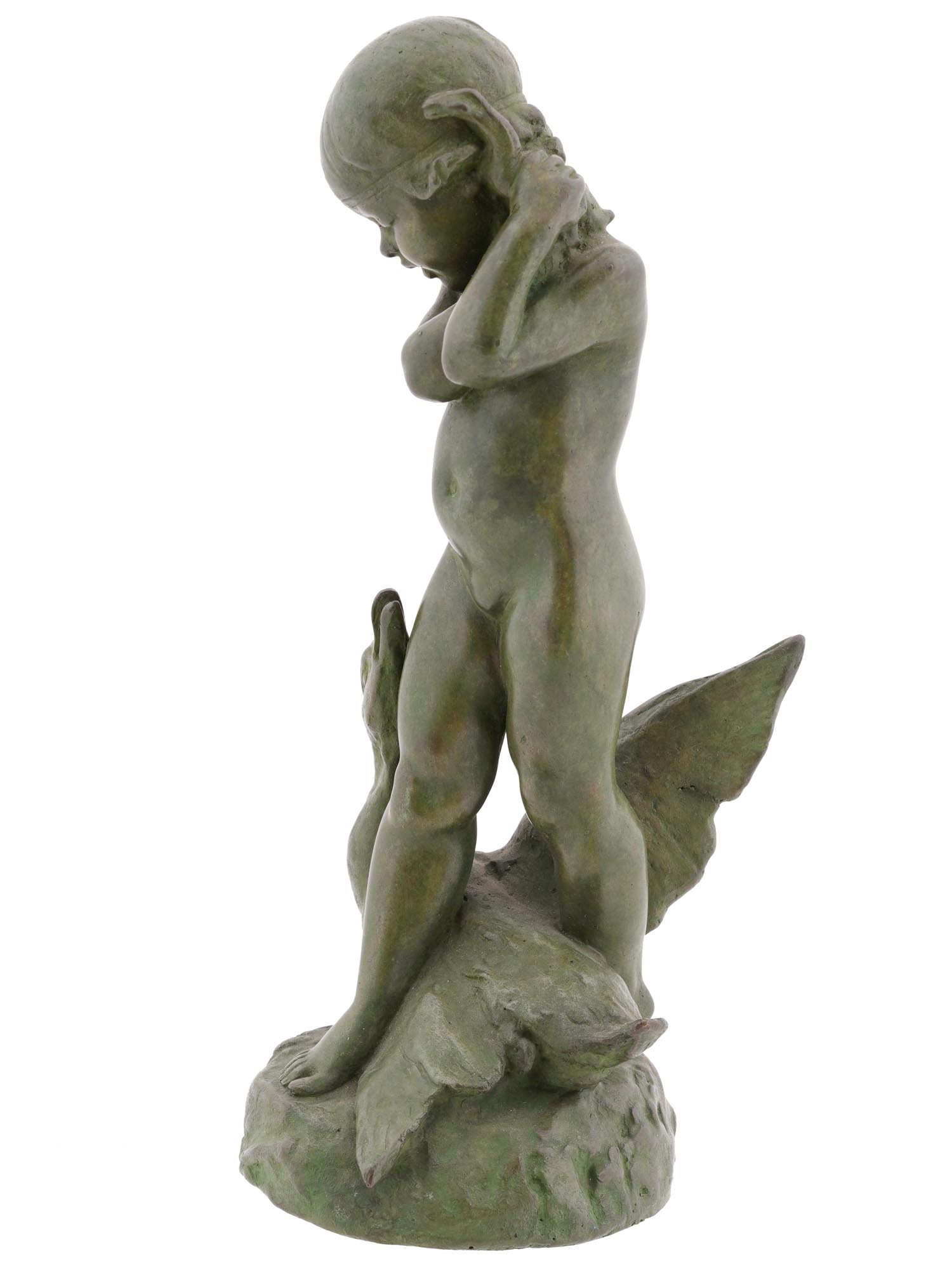 BRONZE SCULPTURE CHILD AND DUCK BY EDWARD BERGE PIC-1