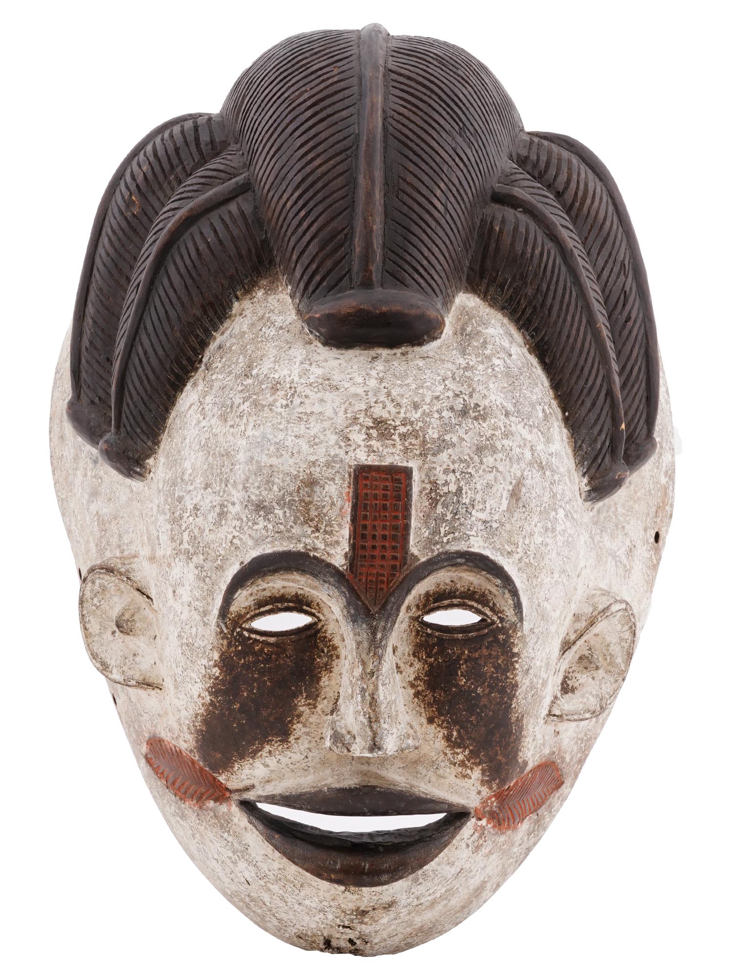 ANTIQUE AFRICAN GABON CARVED WOOD VUVI TRIBE MASK PIC-0