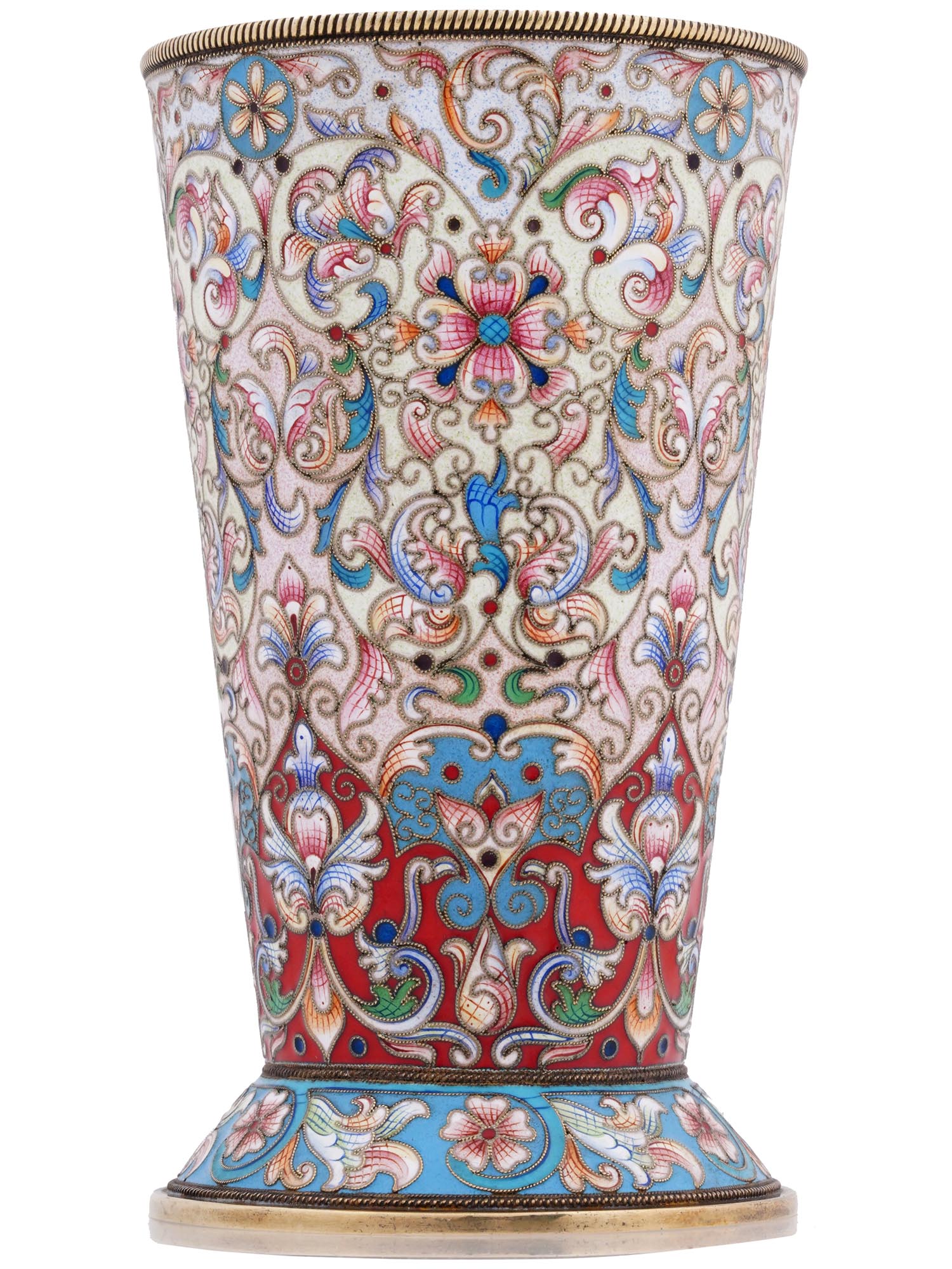 LARGE RUSSIAN 84 GILT SLVER CLOISONNE ENAMEL CUP PIC-1