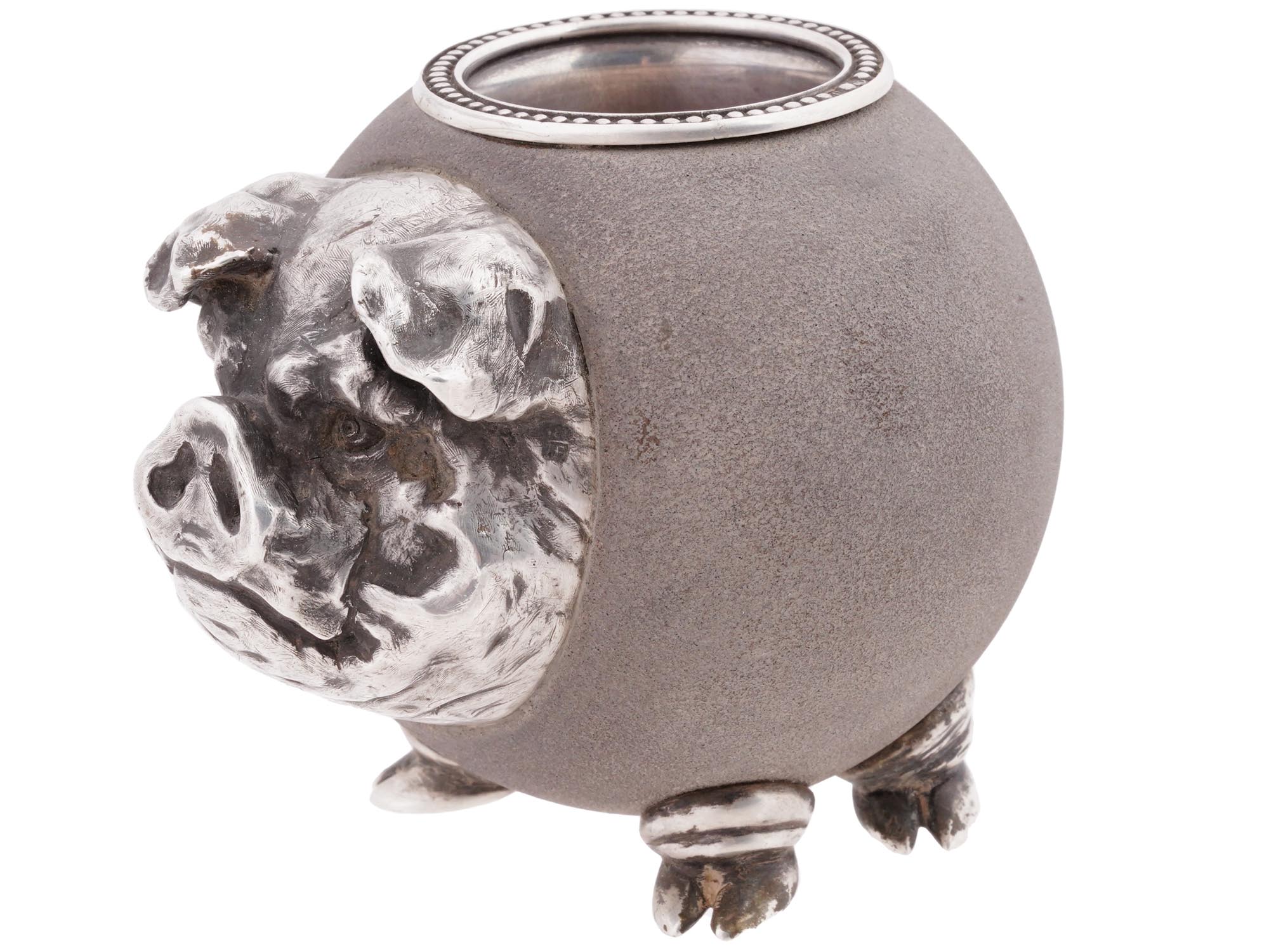 RUSSIAN 84 SILVER AND SANDSTONE PIG MATCH HOLDER PIC-0