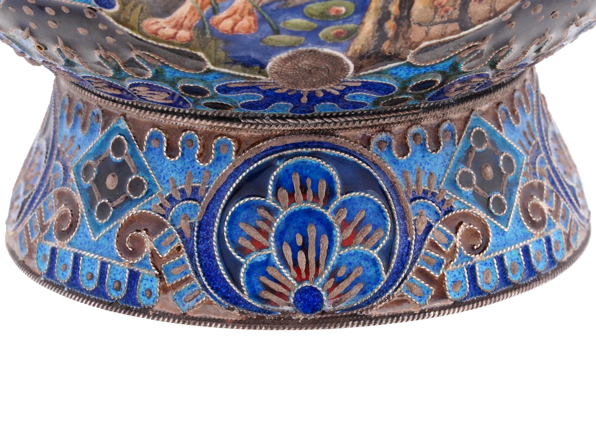 RUSSIAN 84 GILT SILVER AND CLOISONNE ENAMEL KOVSH PIC-9