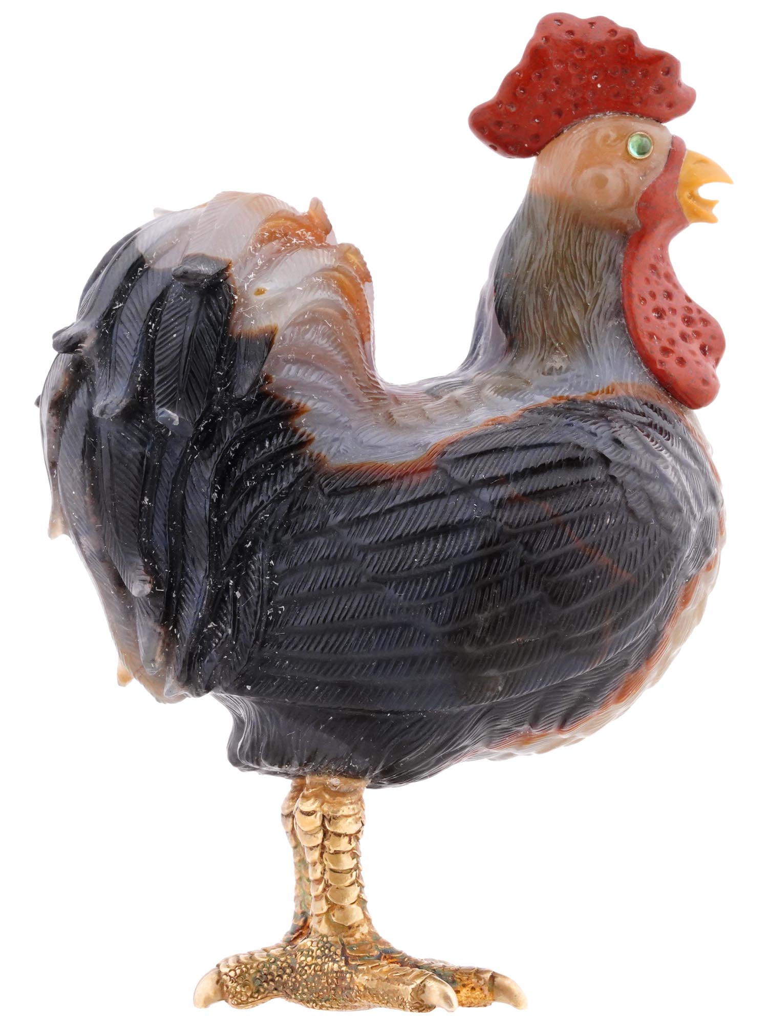 RUSSIAN CARVED AGATE AND SILVER FIGURE OF ROOSTER PIC-1