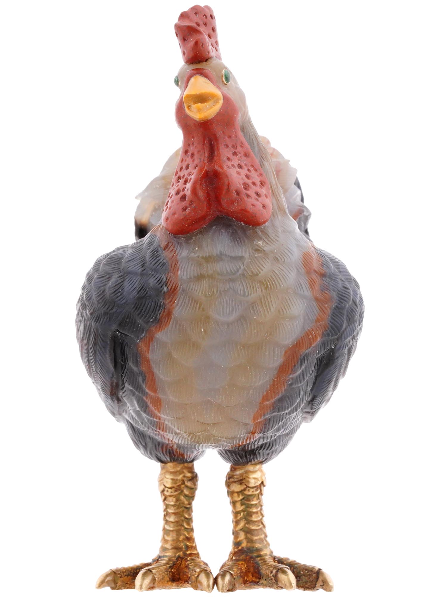 RUSSIAN CARVED AGATE AND SILVER FIGURE OF ROOSTER PIC-2