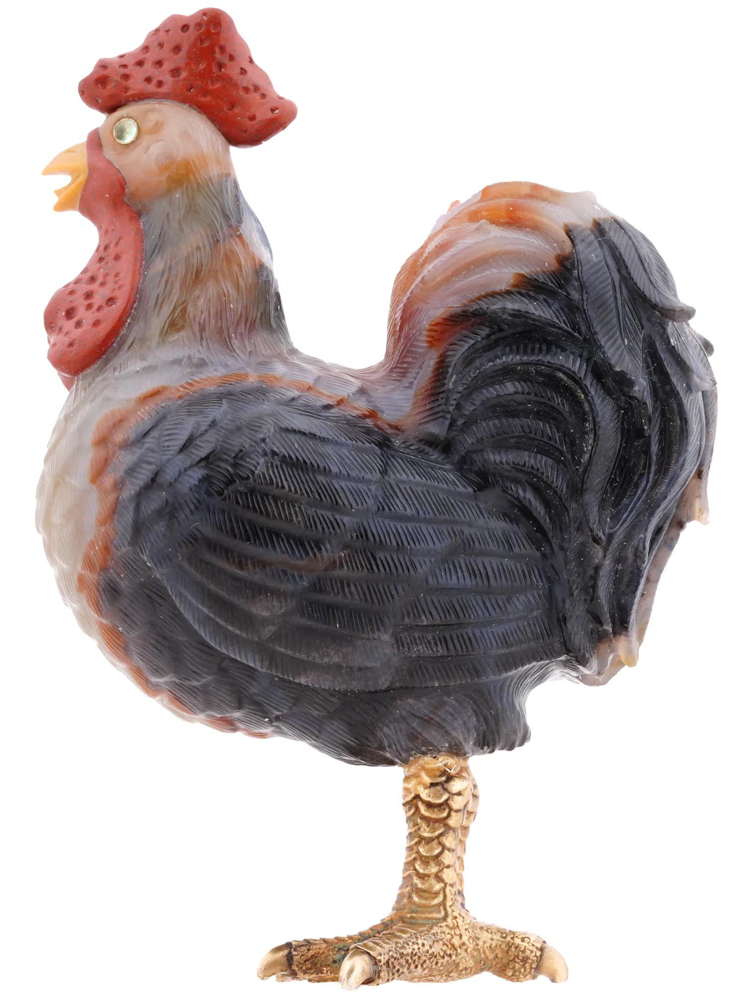 RUSSIAN CARVED AGATE AND SILVER FIGURE OF ROOSTER PIC-3