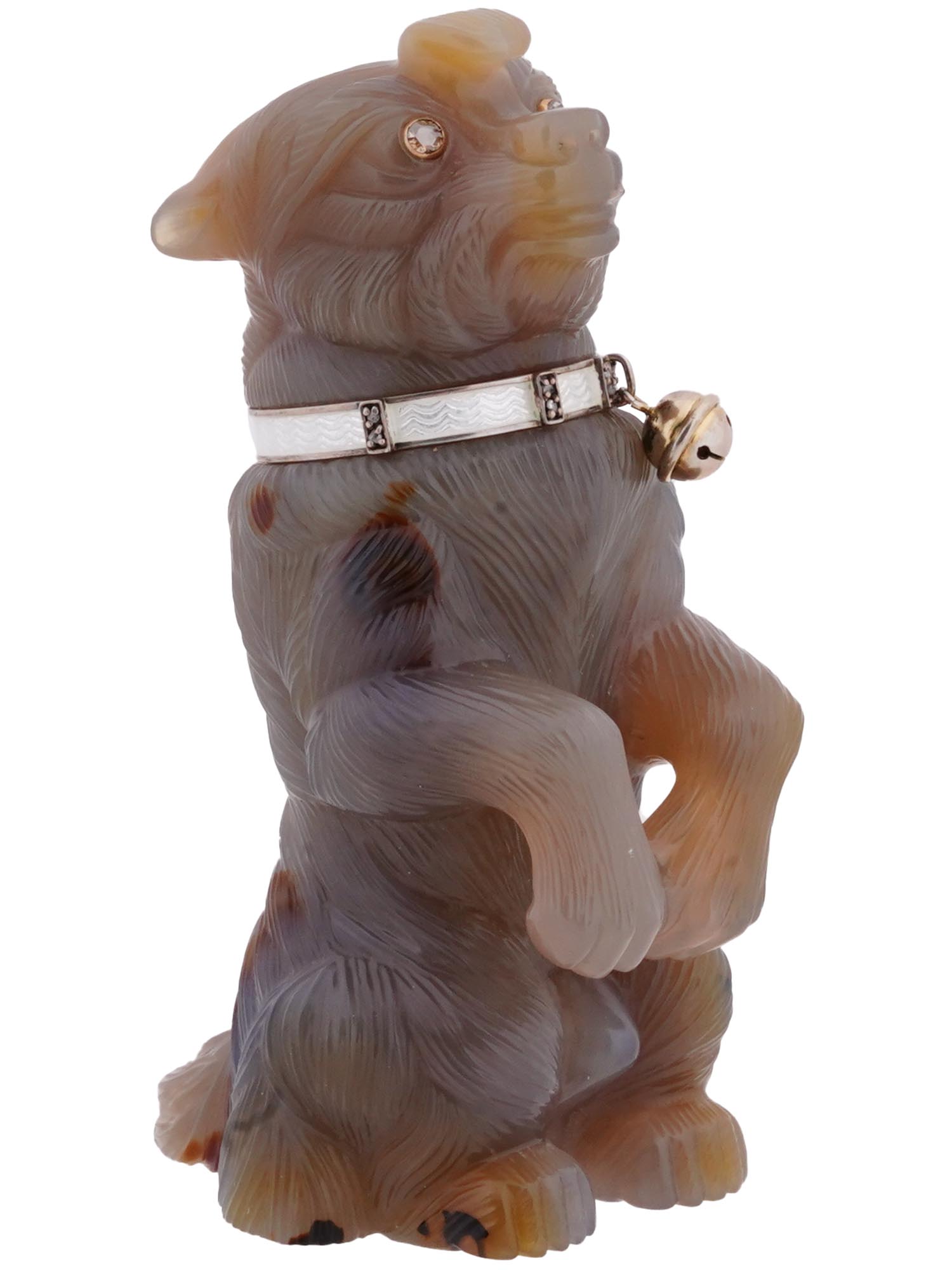 RUSSIAN HAND CARVED AGATE GOLD SILVER DOG FIGURE PIC-0