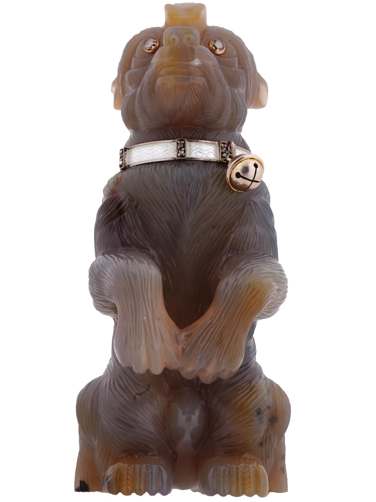 RUSSIAN HAND CARVED AGATE GOLD SILVER DOG FIGURE PIC-2