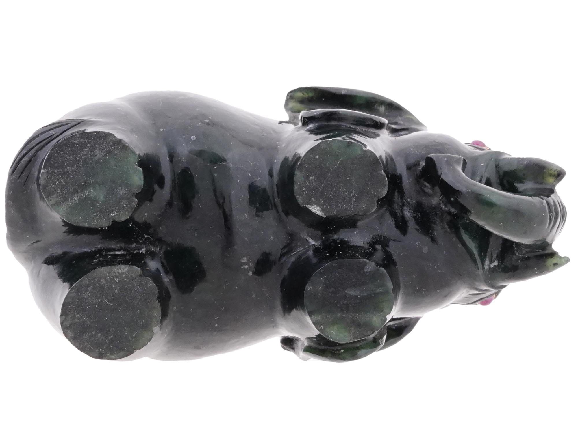 RUSSIAN CARVED NEPHRITE JADE RUBY ELEPHANT FIGURE PIC-6