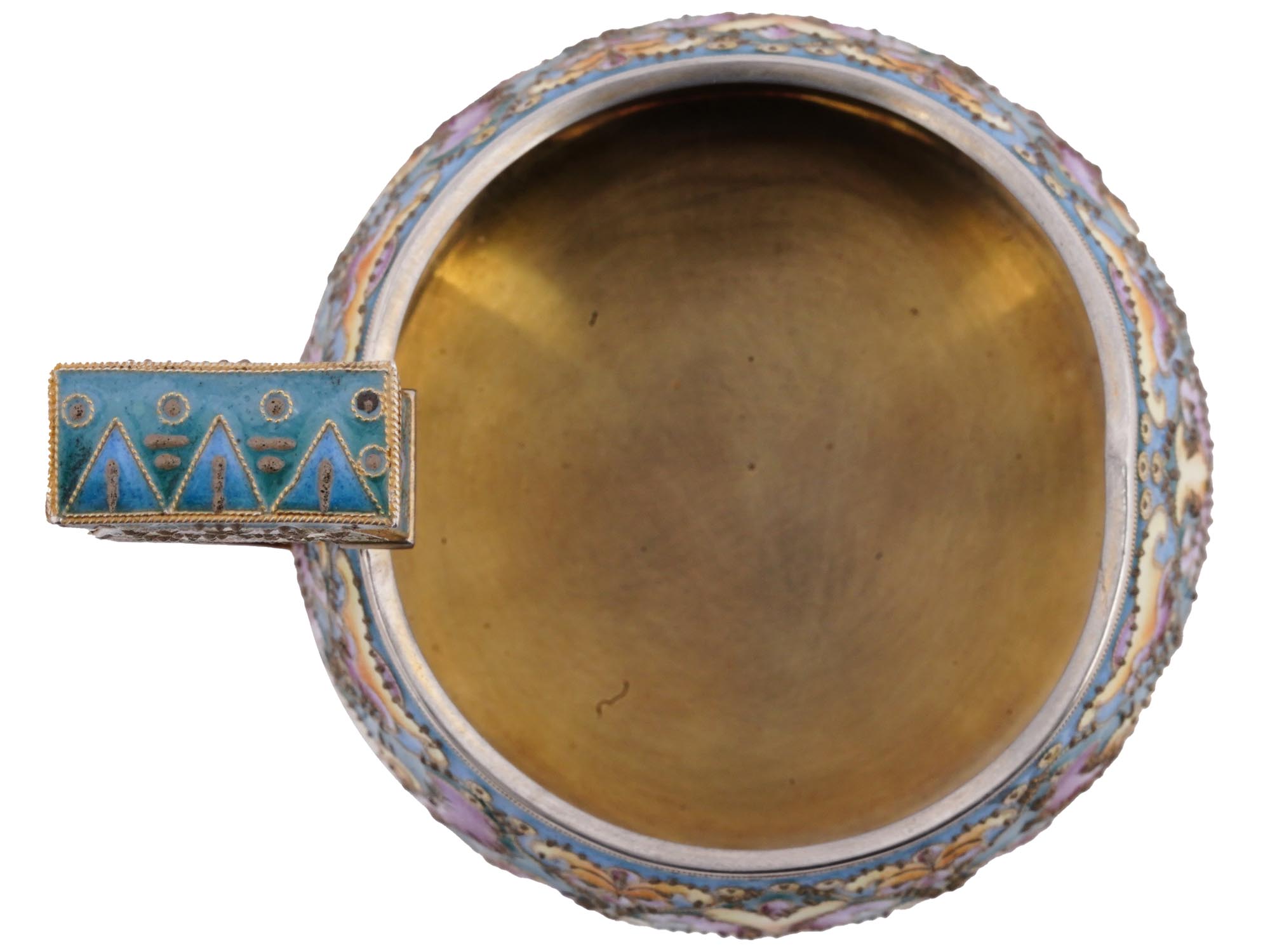 RUSSIAN 88 GILT SILVER AND CLOISONNE ENAMEL KOVSH PIC-5