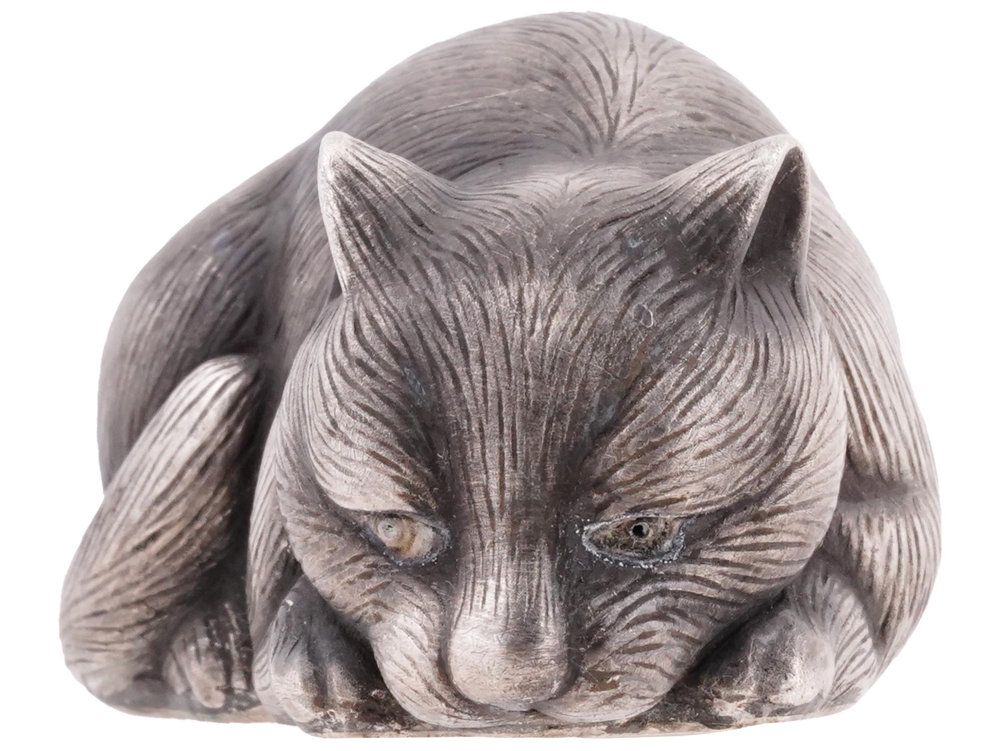 RUSSIAN 84 SILVER DIAMOND ETCHED FIGURINE OF CAT PIC-2