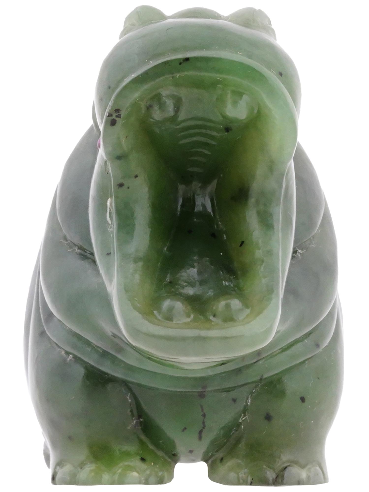 RUSSIAN CARVED NEPHRITE JADE RUBY HIPPO FIGURINE PIC-2