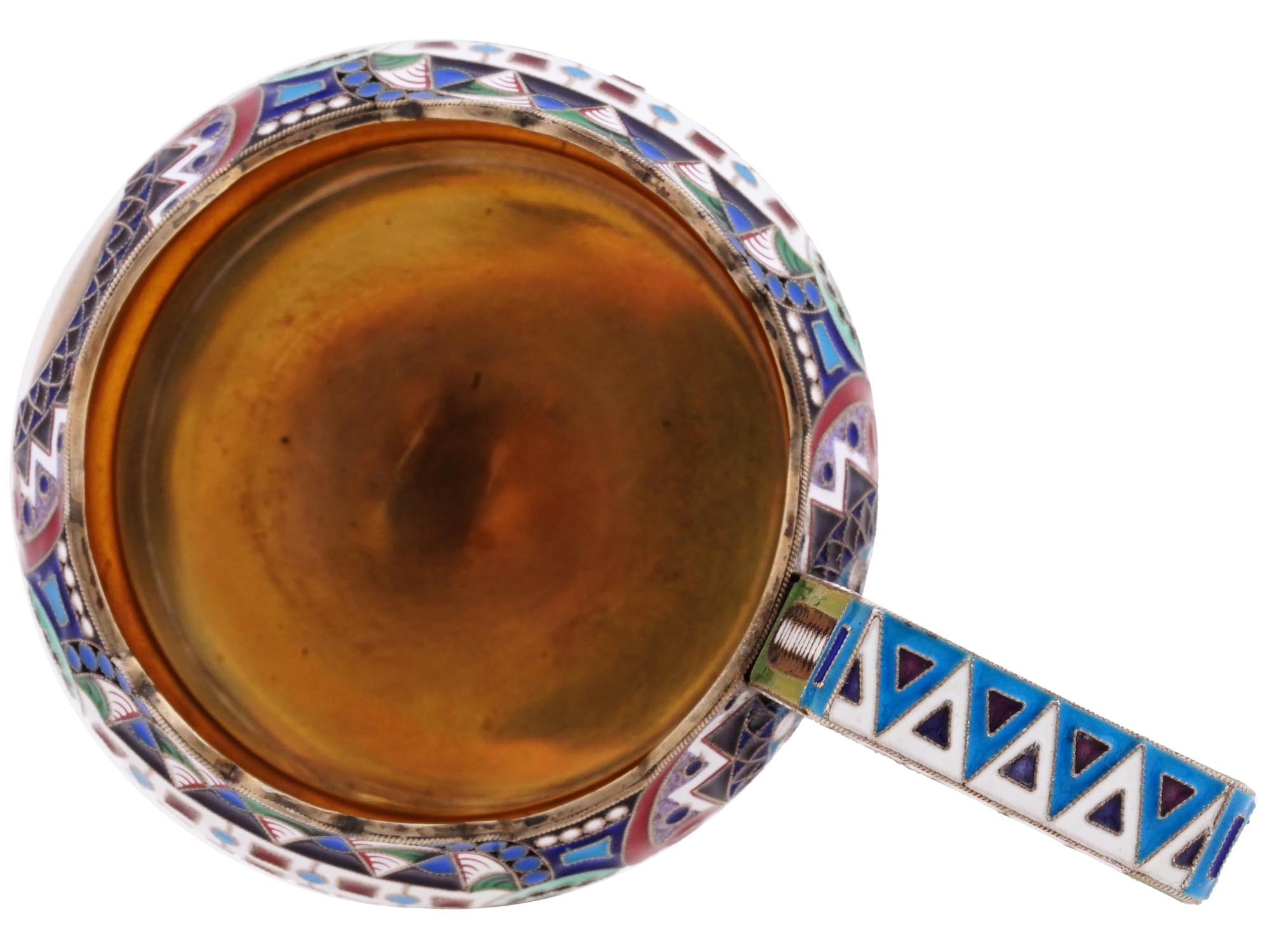 RUSSIAN 88 SILVER ENAMEL KOVSH FORM GLASS HOLDER PIC-5