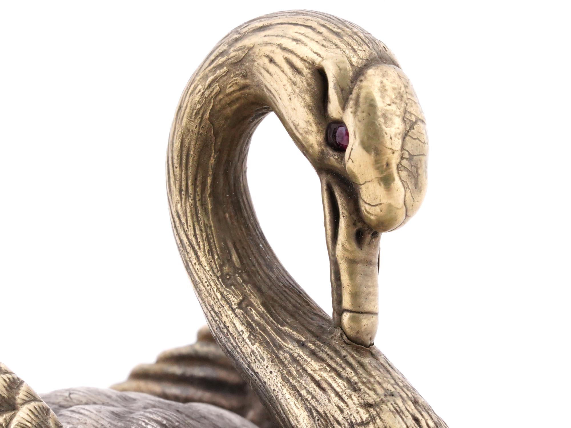 RUSSIAN SILVER CARVED NEPHRITE FIGURINE OF SWAN PIC-7