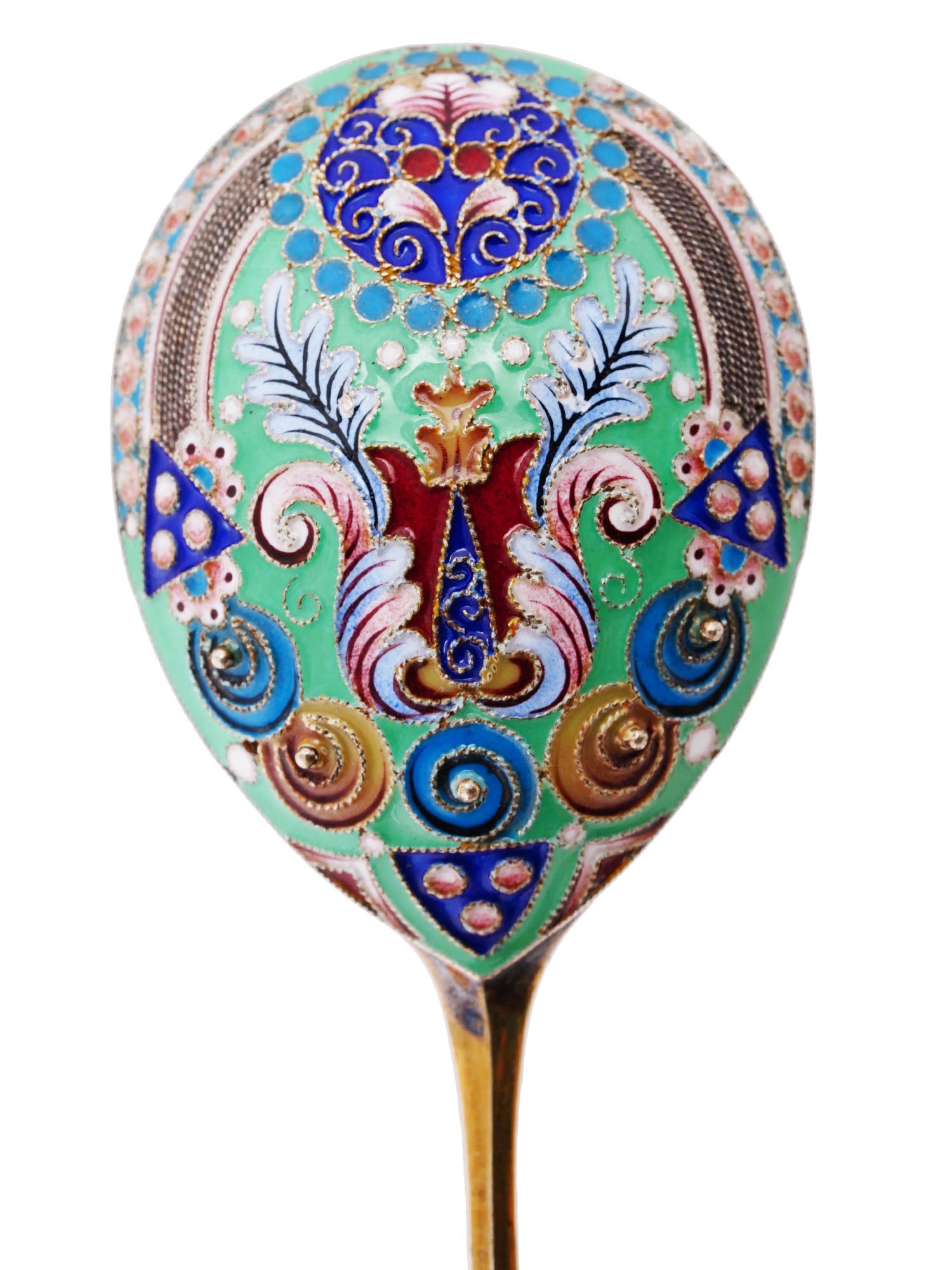 RUSSIAN GILT SILVER ENAMEL SPOONS PIC-1