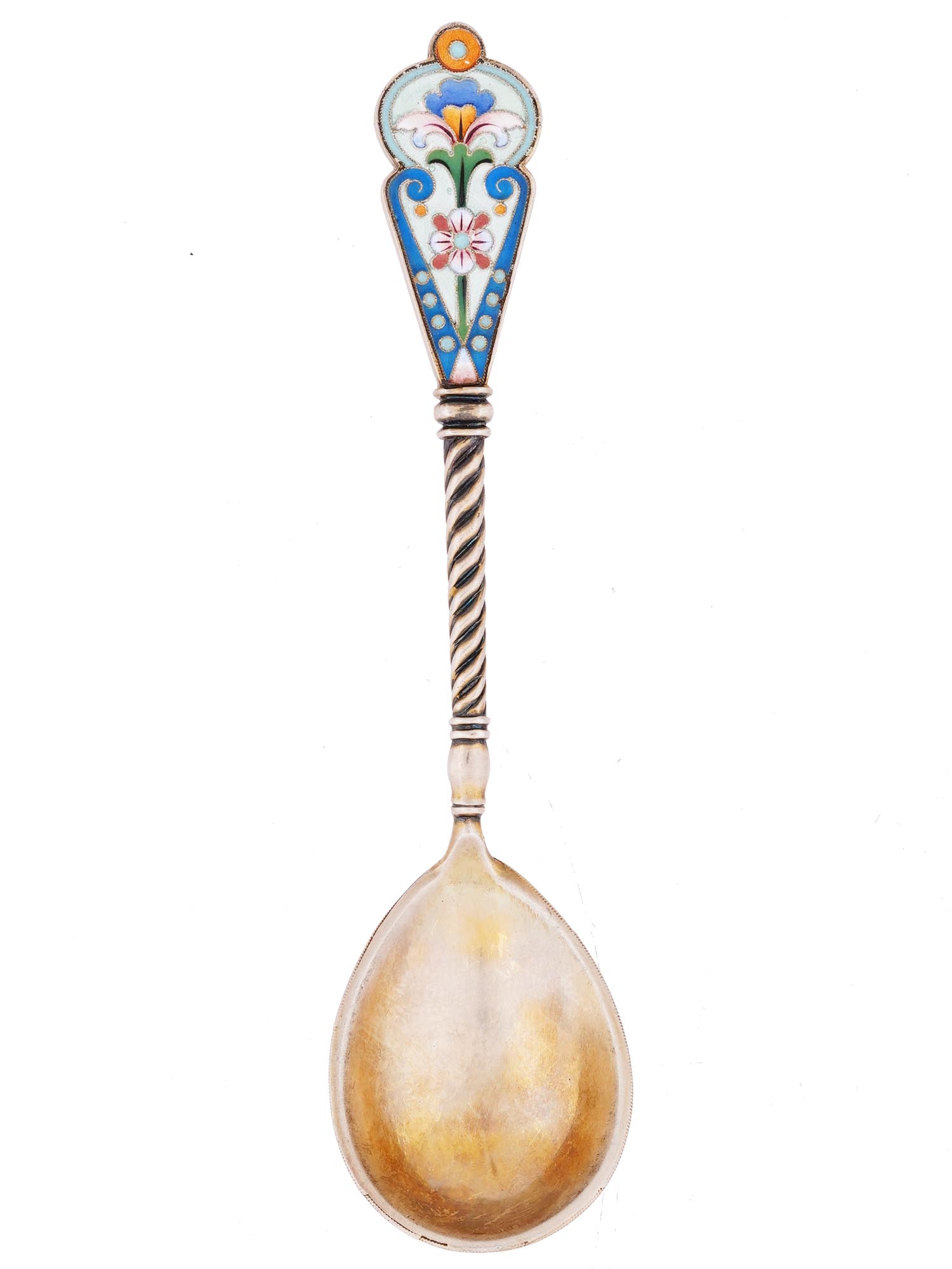 RUSSIAN SILVER ENAMEL SPOON WITH TWISTED STEM PIC-1