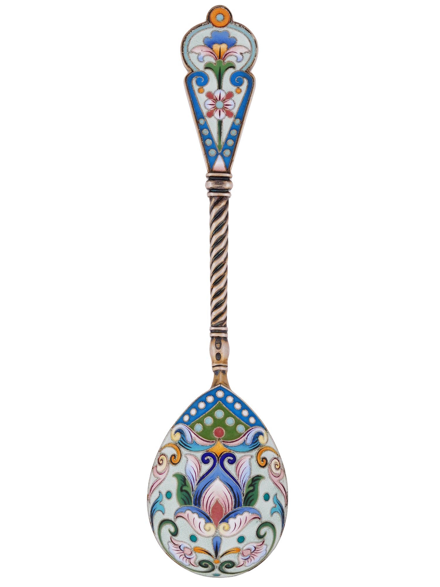 RUSSIAN SILVER ENAMEL SPOON WITH TWISTED STEM PIC-0