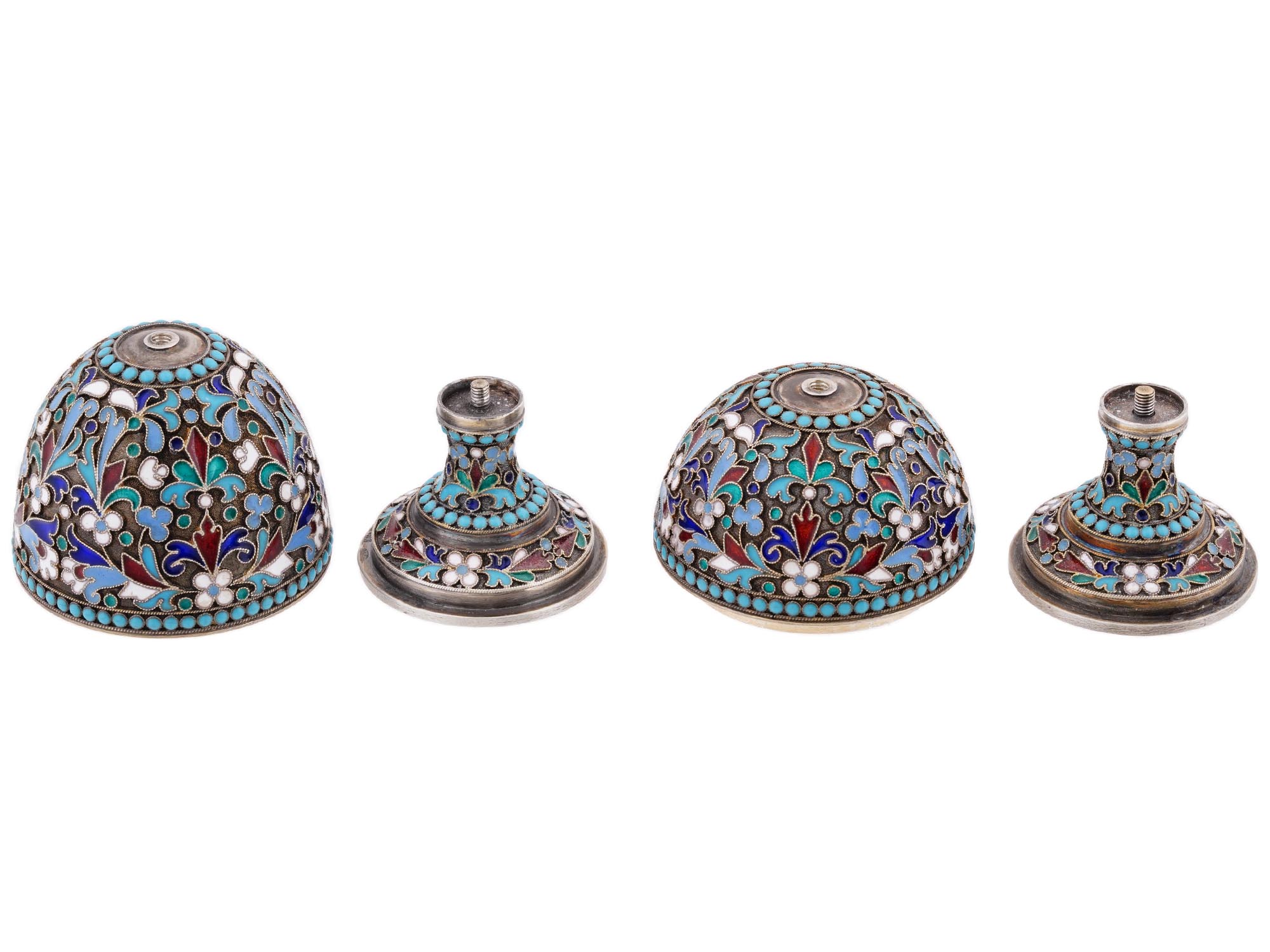 RUSSIAN GILT SILVER ENAMEL EGG CUPS PIC-3