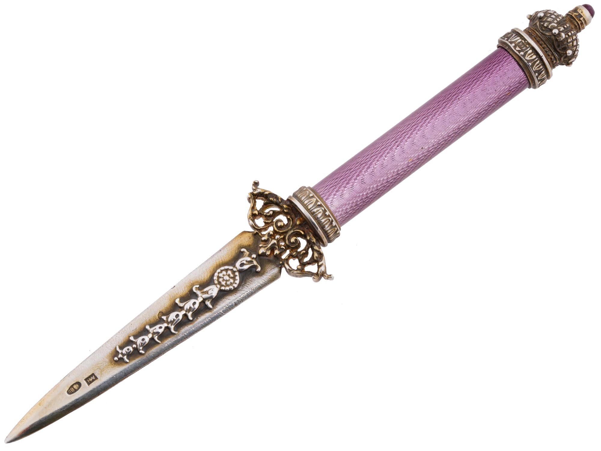 RUSSIAN SILVER GUILLOCHE AMETHYST LETTER OPENER PIC-1