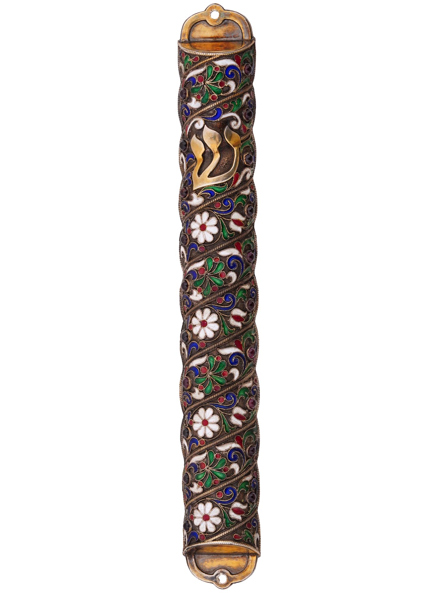 RUSSIAN JUDAICA SILVER CLOISONNE ENAMEL MEZUZAH PIC-1