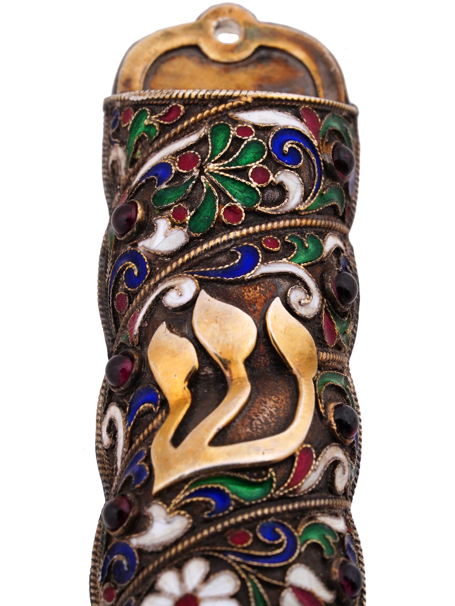 RUSSIAN JUDAICA SILVER CLOISONNE ENAMEL MEZUZAH PIC-4